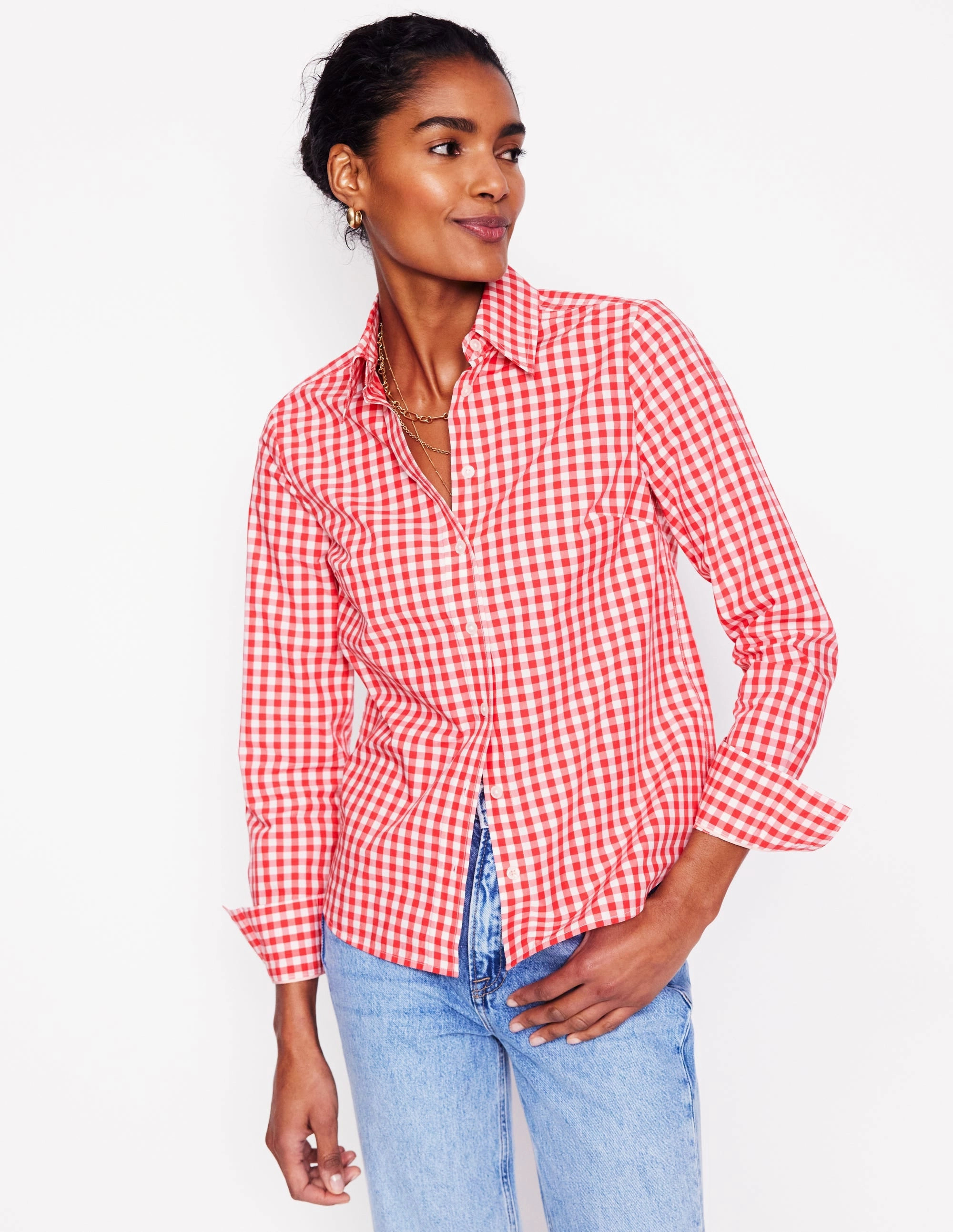 Sienna Cotton Shirt-Jam Red Gingham City Casual Timeless Comfort