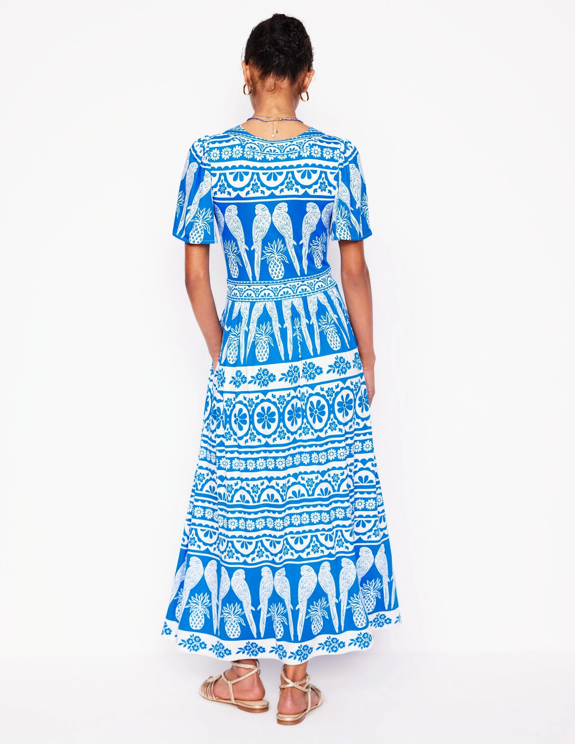 Ellie Flutter Maxi Tea Dress-Cerulean Blue, Ornate Tropics Brunch Glow Perfectly Fit Look