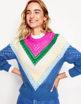 FadeResistant Color Alice Fluffy Raglan Jumper-Blue and Pink Chevron
