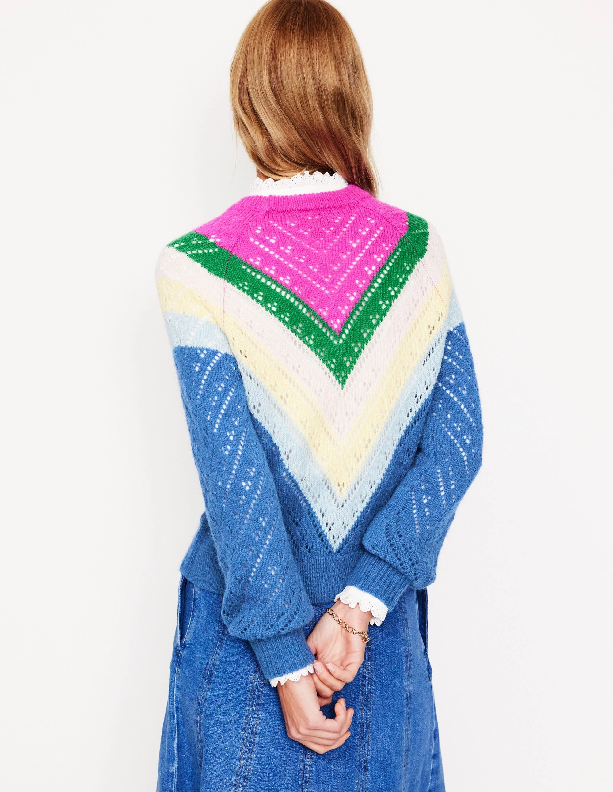 Anti Static Technology Alice Fluffy Raglan Jumper-Blue and Pink Chevron