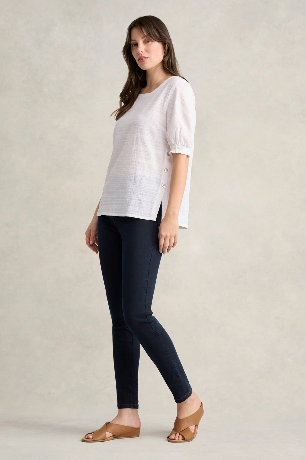 Crinkle Cotton Top - White OrganicCottonBlend NonChafeCollarTech