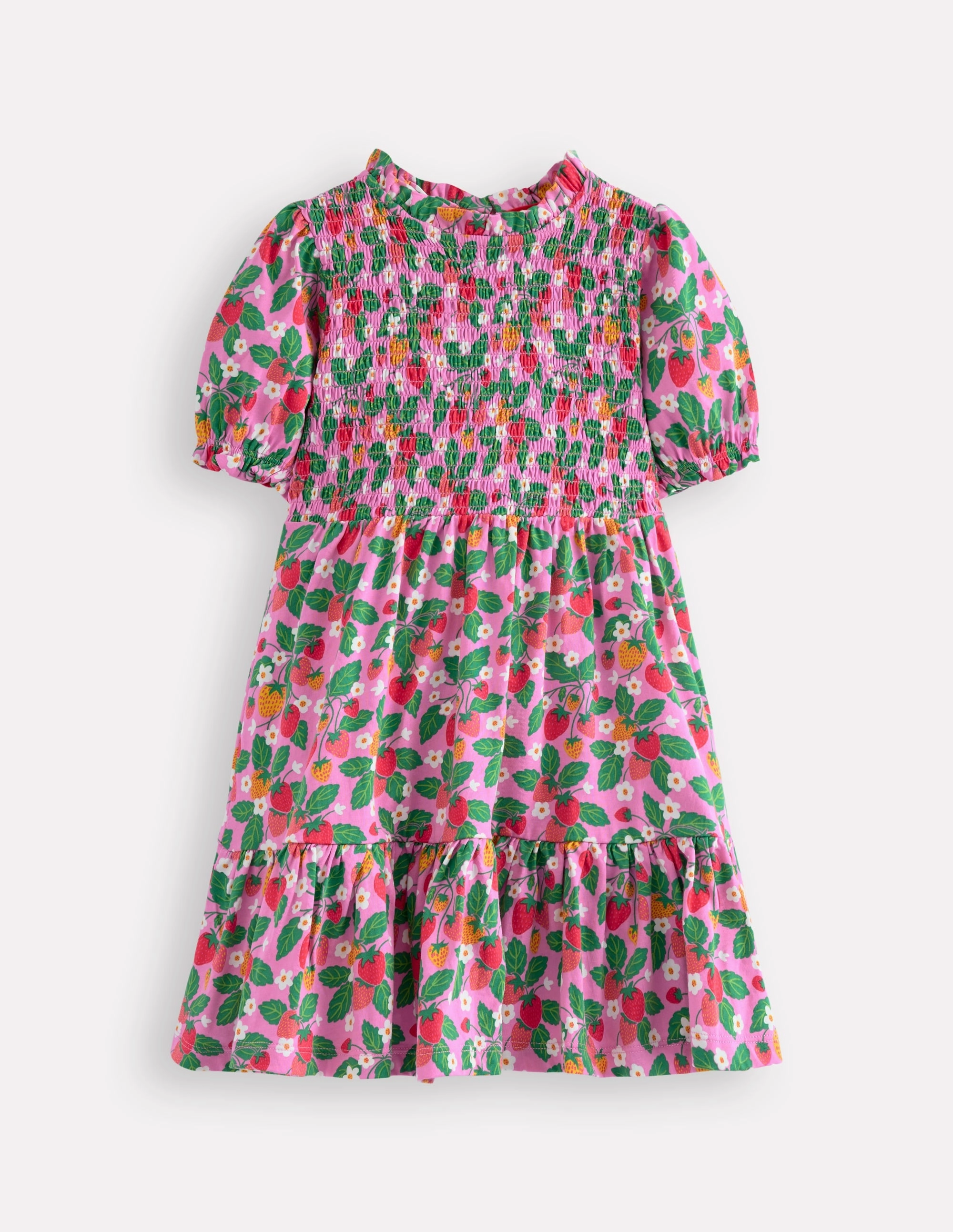 Silk Flow Aurora Shirred Twirly Dress-Cosmos Pink Strawberry Patch
