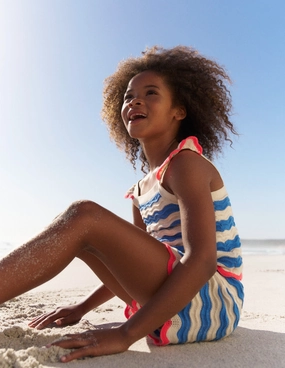 Crochet Knitted Shorts-Blue/ivory Stripe snap closure On-The-Go Style