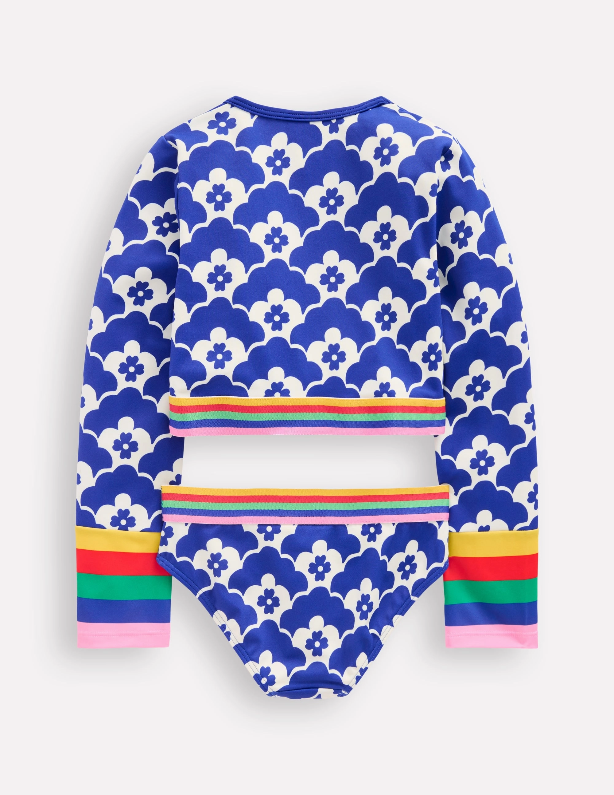 Aerodynamic Contour Panels Water Relaxation Cropped Rash Vest Set-Orion Blue Geo Flower