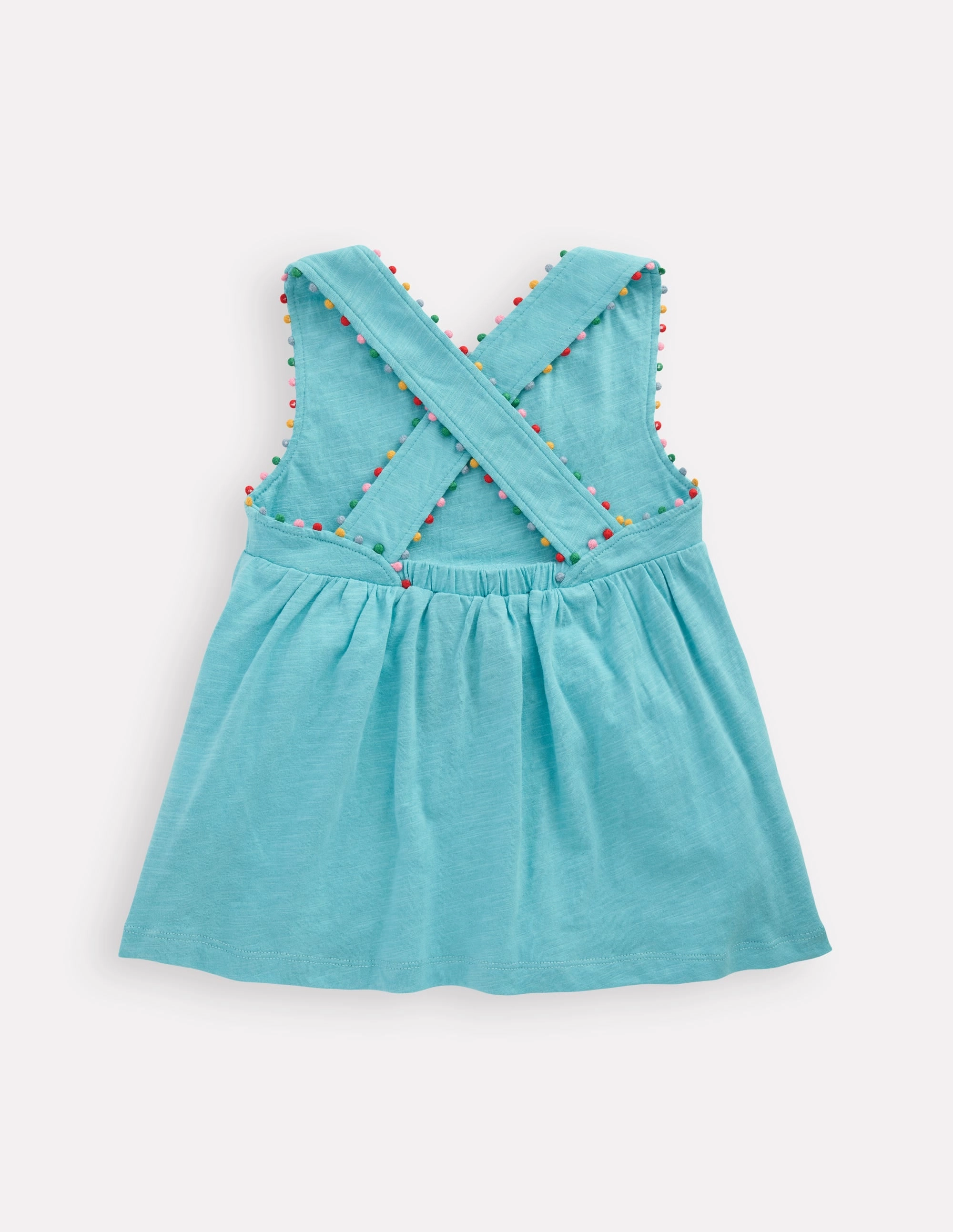 Cross-back Pom Vest-Caribbean Blue DoubleLayeredCollar Durable Ribbed Hem