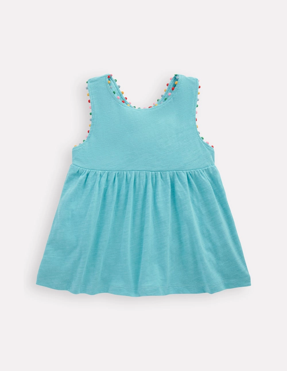 Cross-back Pom Vest-Caribbean Blue Cotton Blend