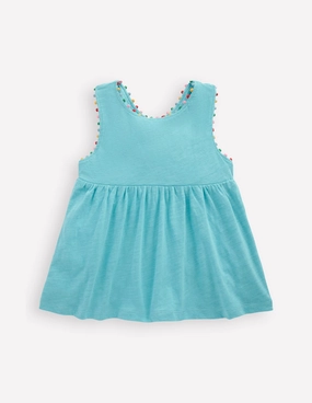 Cross-back Pom Vest-Caribbean Blue Cotton Blend