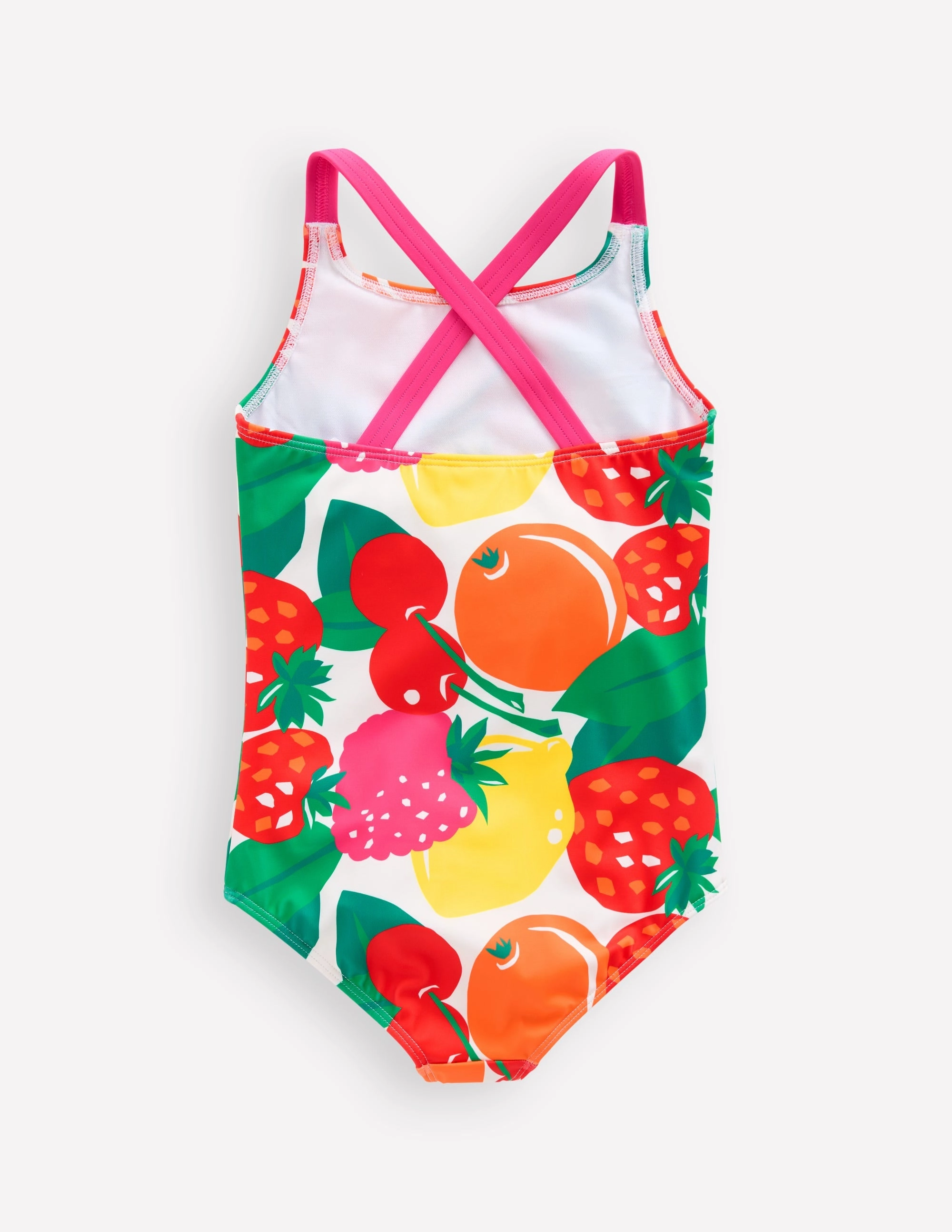 Ruffled edge UPF Rated Fabric Cross-back Printed Swimsuit-Multi Giant Fruit