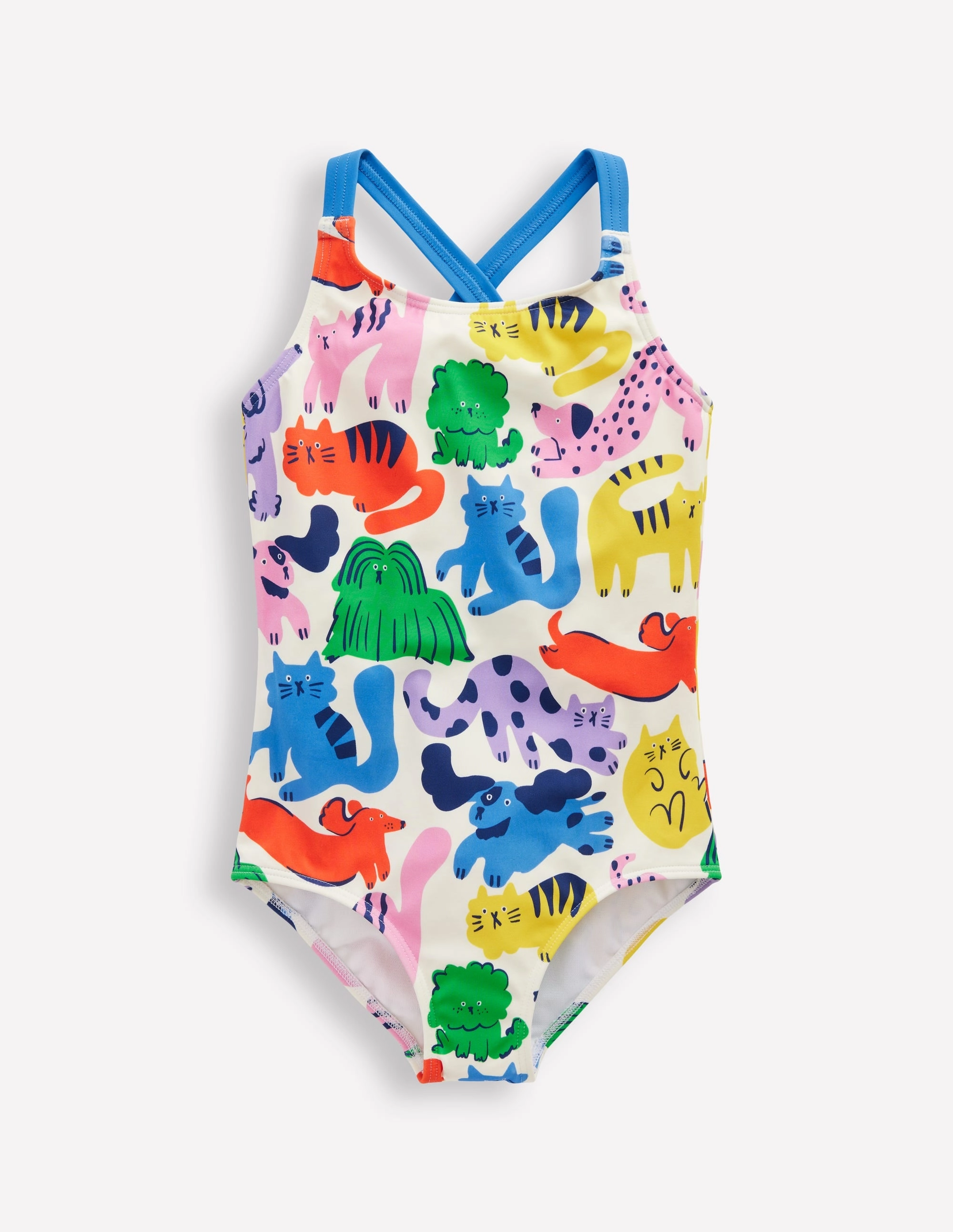 Roll Resistant Bands Cross-back Printed Swimsuit-Multi Oatmeal Rainbow Pets