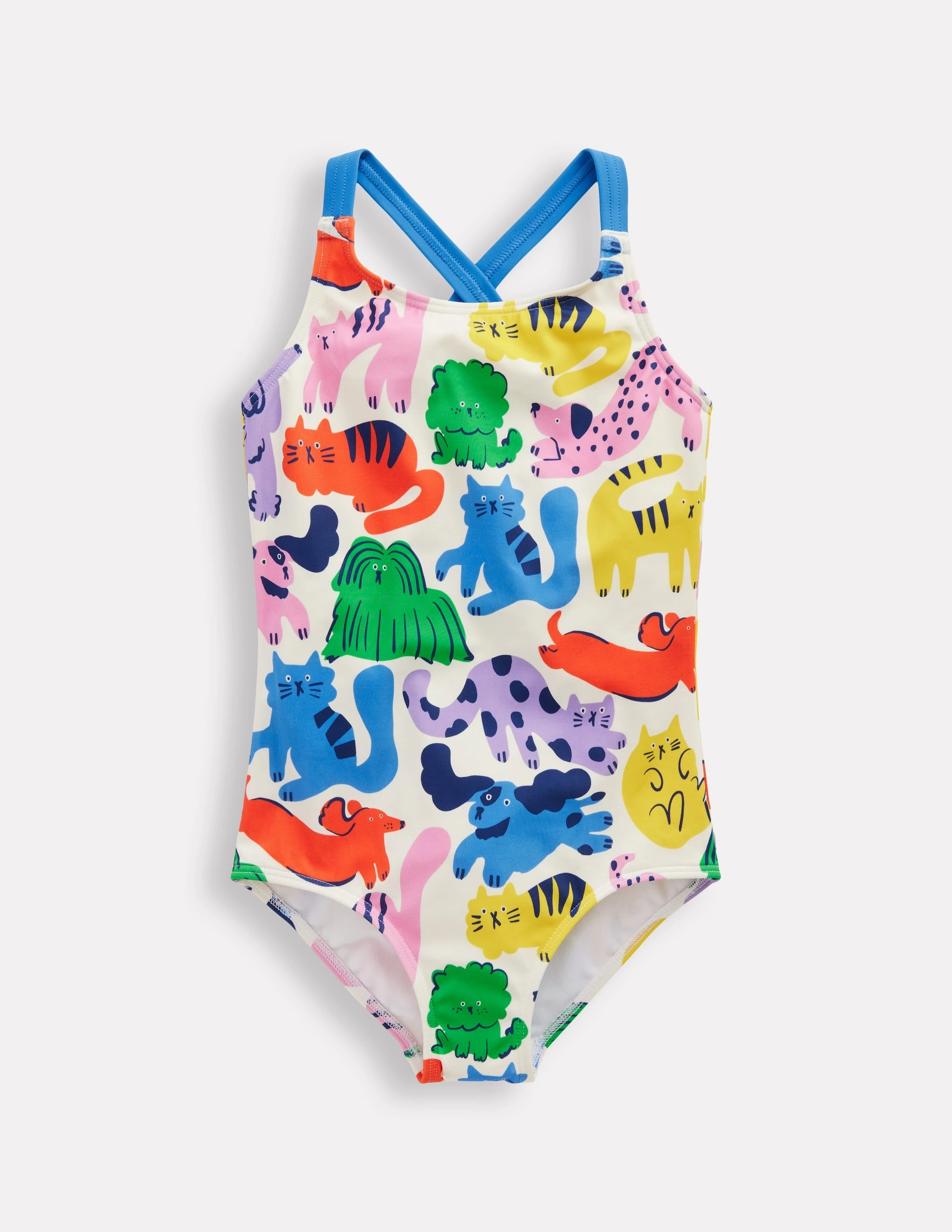Cross-back Printed Swimsuit-Multi Oatmeal Rainbow Pets Anti Sand Pockets