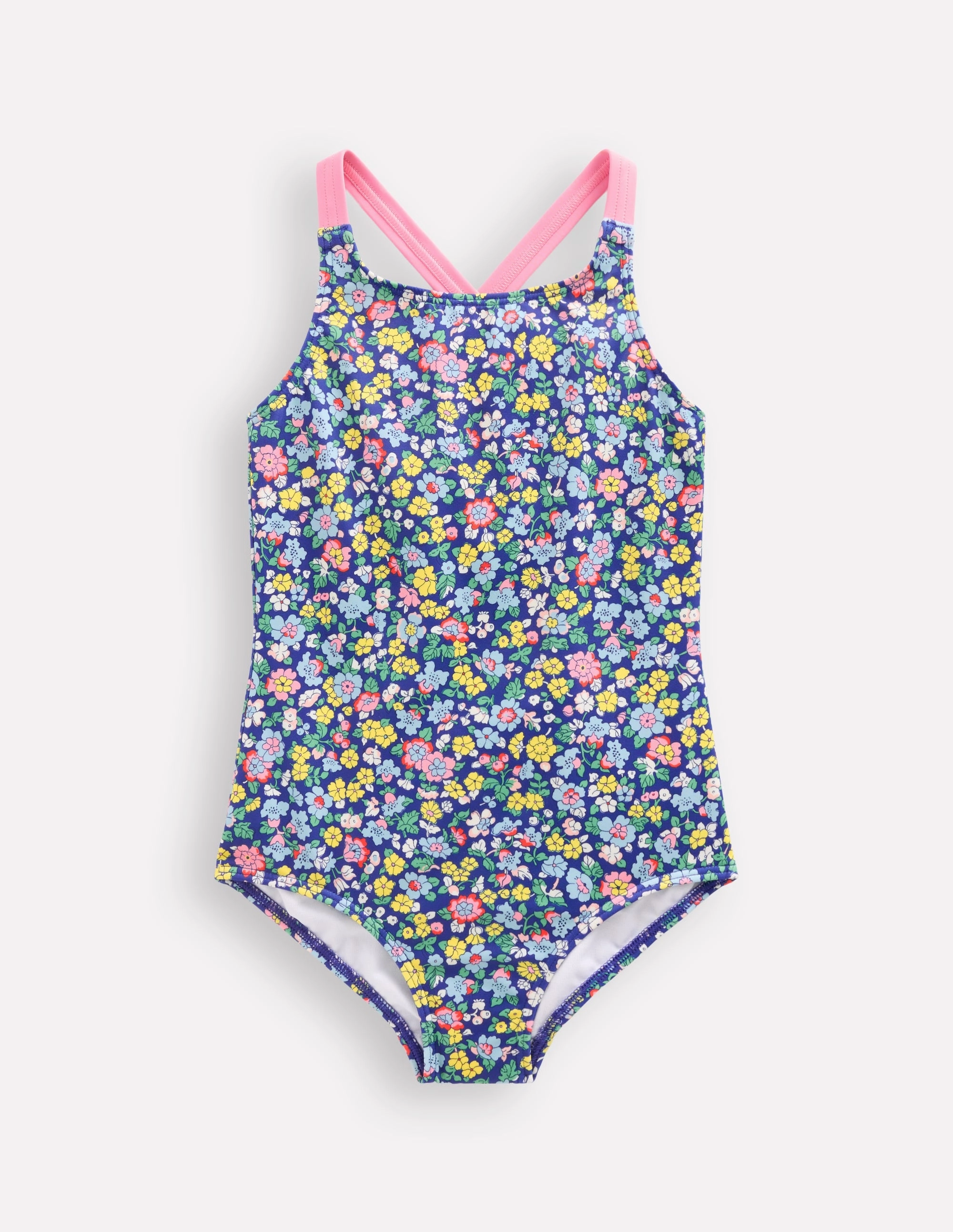 Beach Apparel Cross-back Printed Swimsuit-Sapphire Blue Nautical Floral