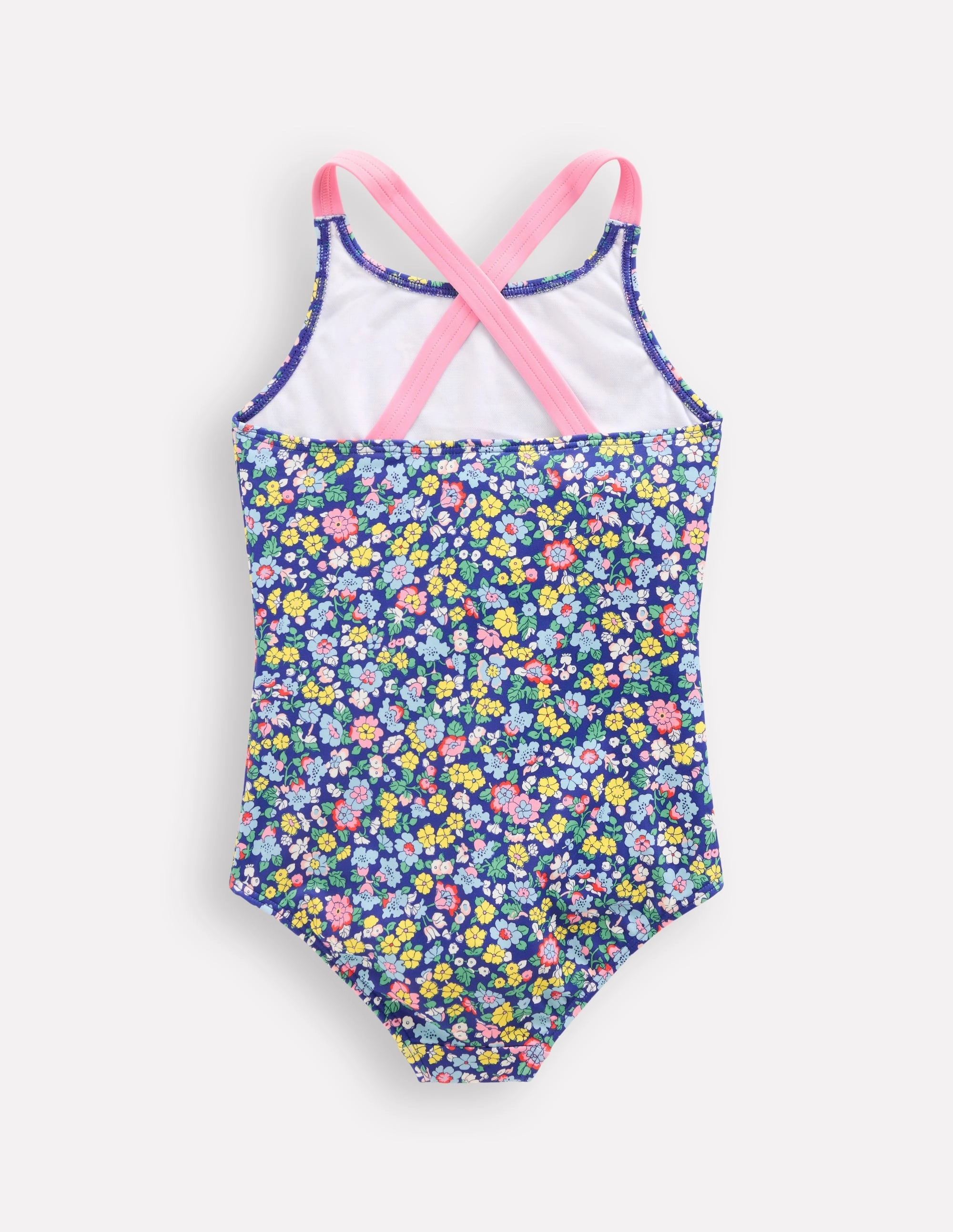 Trendy-Prints Cross-back Printed Swimsuit-Sapphire Blue Nautical Floral