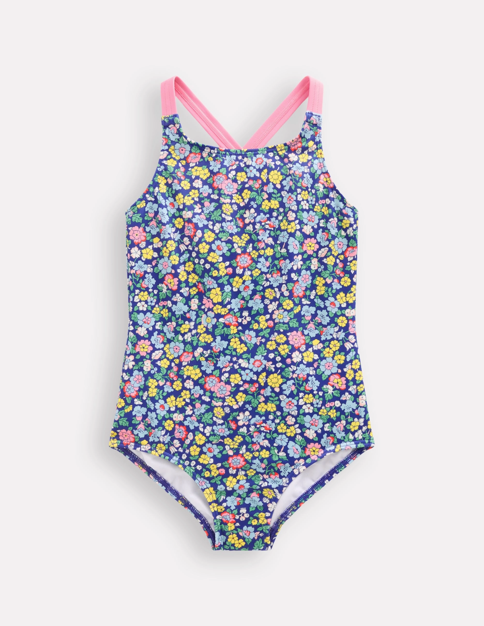 Adaptive Fit Cross-back Printed Swimsuit-Sapphire Blue Nautical Floral