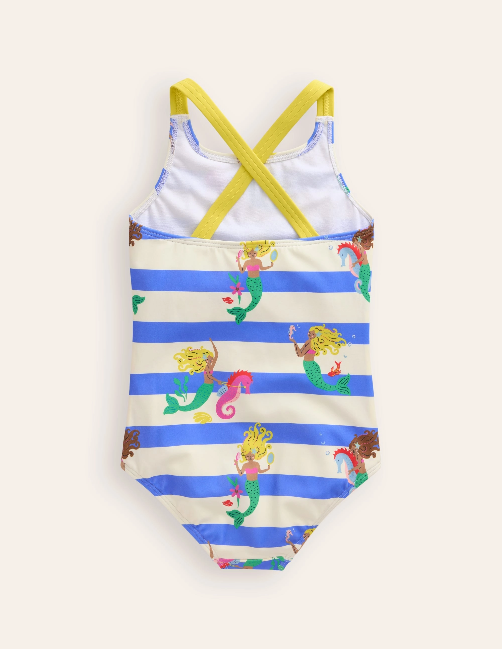 Ergonomic Cut Cross-back Printed Swimsuit-Surf Blue Mermaid Stripe