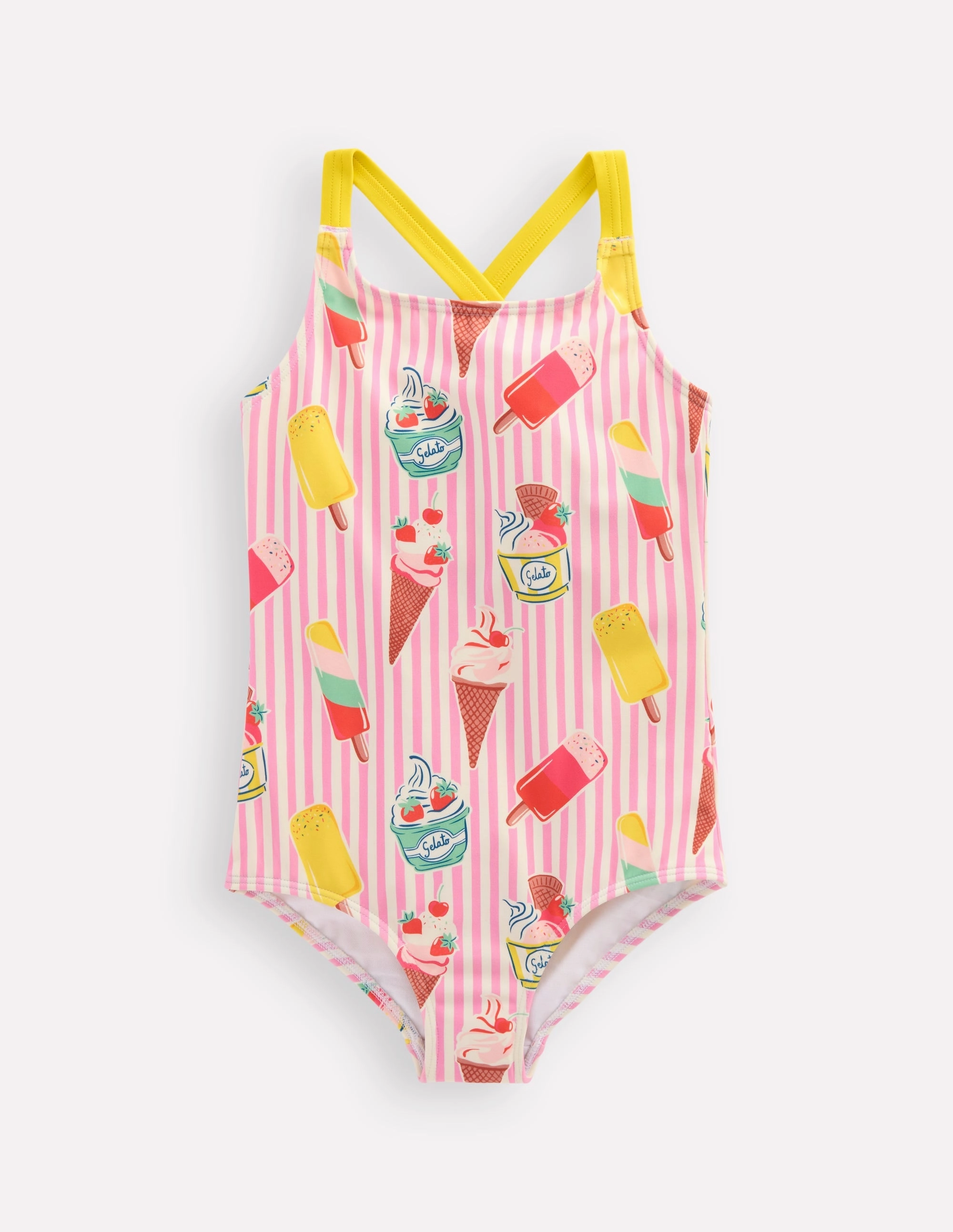 Cross-back Printed Swimsuit-Vintage Pink Ice Cream Stripe warm weather Resort Essentials