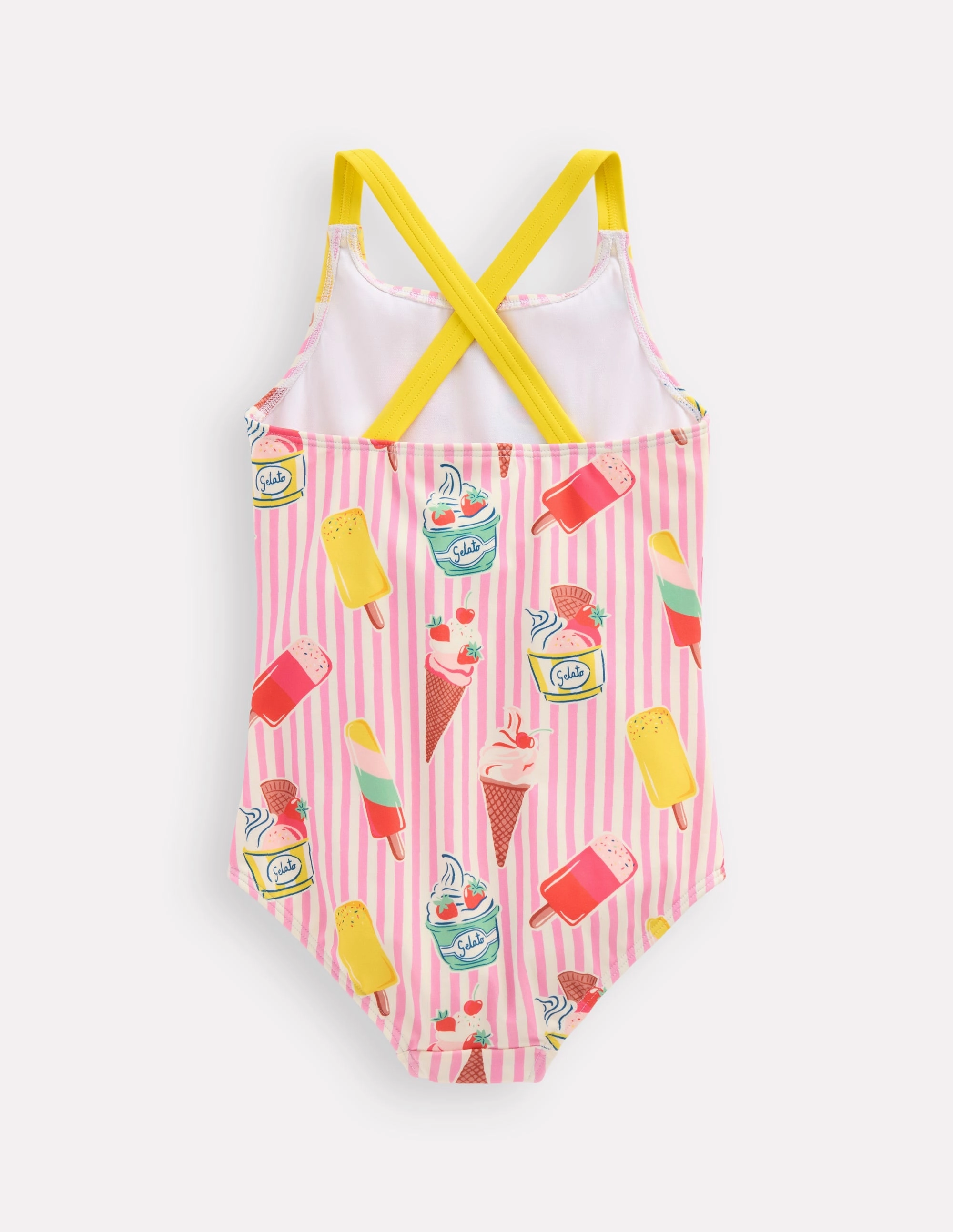 Ocean-Inspired Lightweight Weave Cross-back Printed Swimsuit-Vintage Pink Ice Cream Stripe