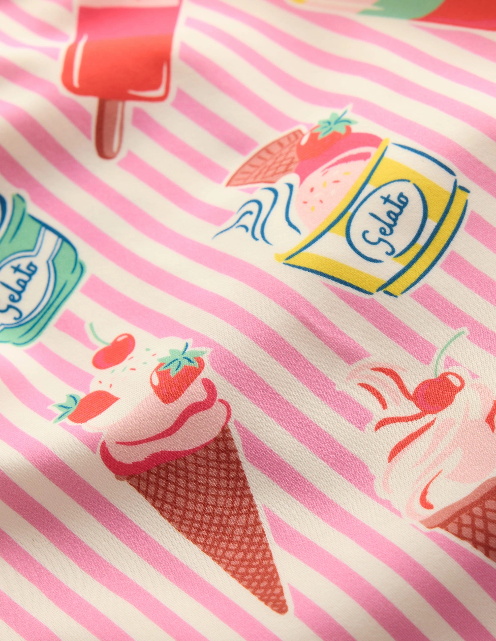 Oceanic Theme Cross-back Printed Swimsuit-Vintage Pink Ice Cream Stripe