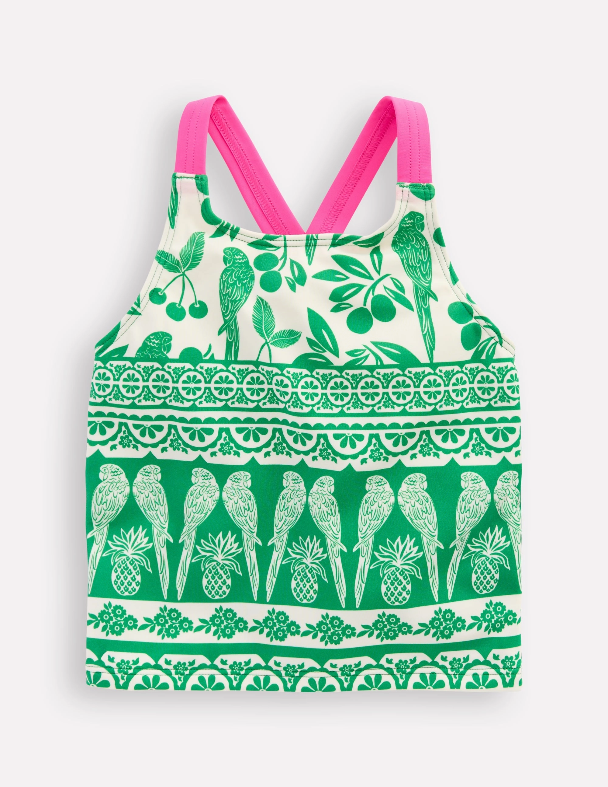 Cross-back Tankini Top-Rich Emerald Parrot Palm Holiday Vibes Sand Free
