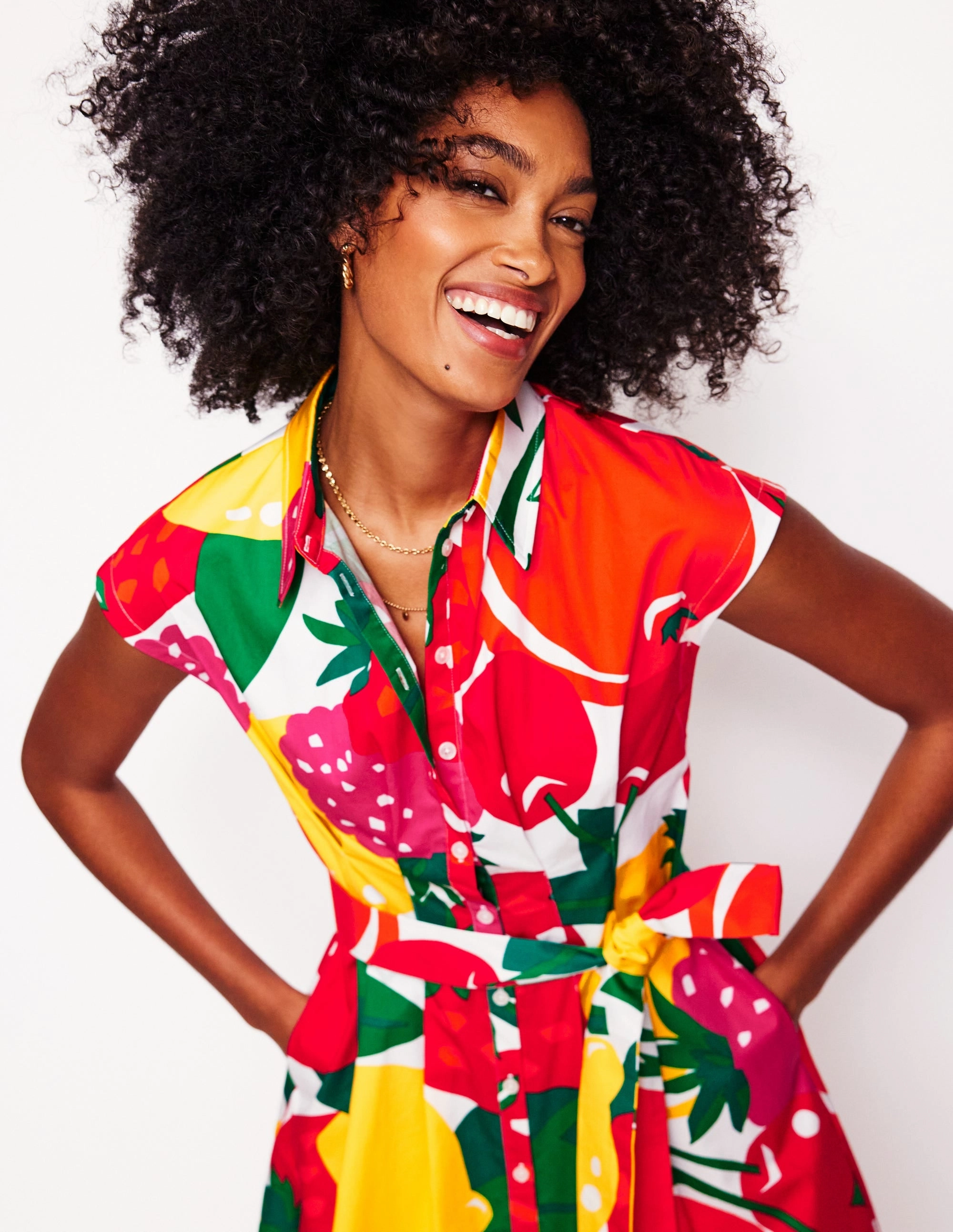 Classic sheath dress Rachel Cotton Midi Shirt Dress-Multi, Summer Fruits