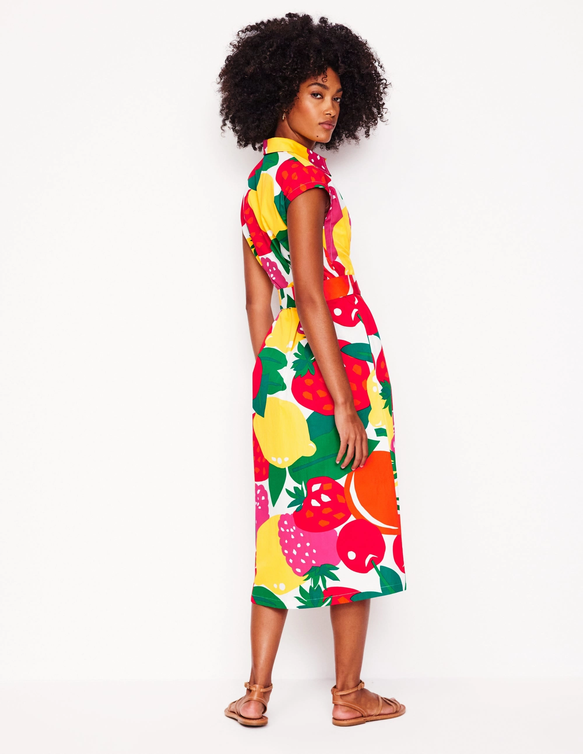 Layer Light Rachel Cotton Midi Shirt Dress-Multi, Summer Fruits
