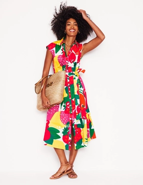 Rachel Cotton Midi Shirt Dress-Multi, Summer Fruits All Fit Style