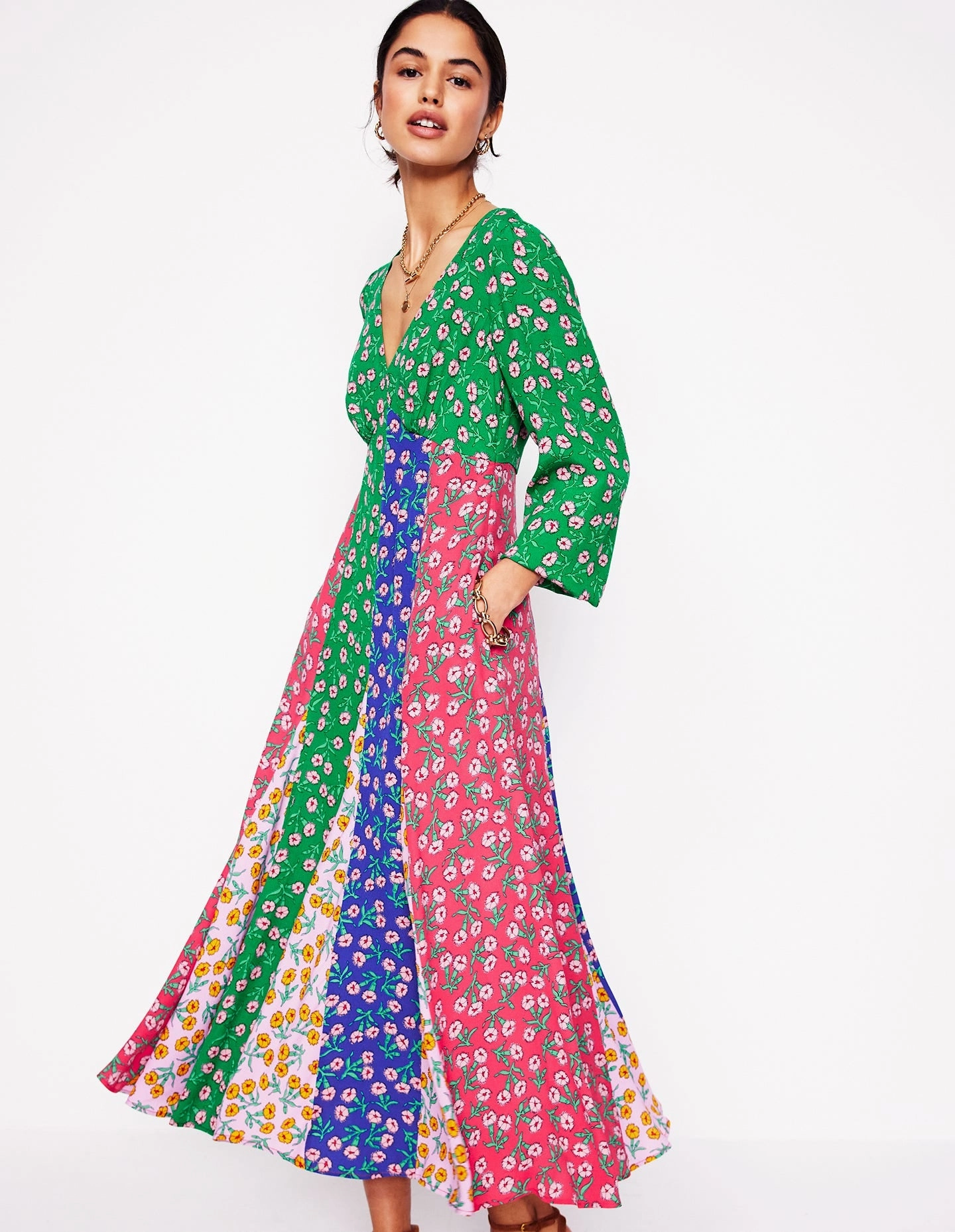 Lisa Long Sleeve Tea Dress-Hotched, Carnation Sprig Fluid movement Timeless Fit