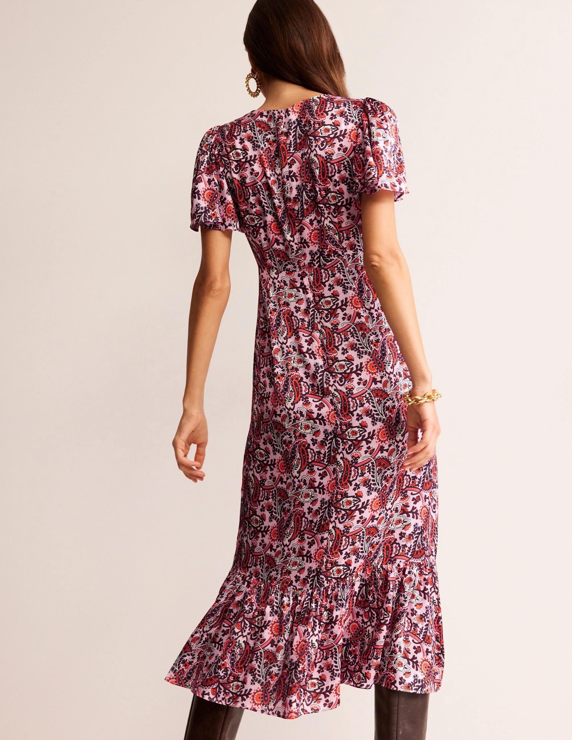 Tiered Flutter Tea Dress-Orchid Pink, Fantastical Smart Texture Linen-Blend