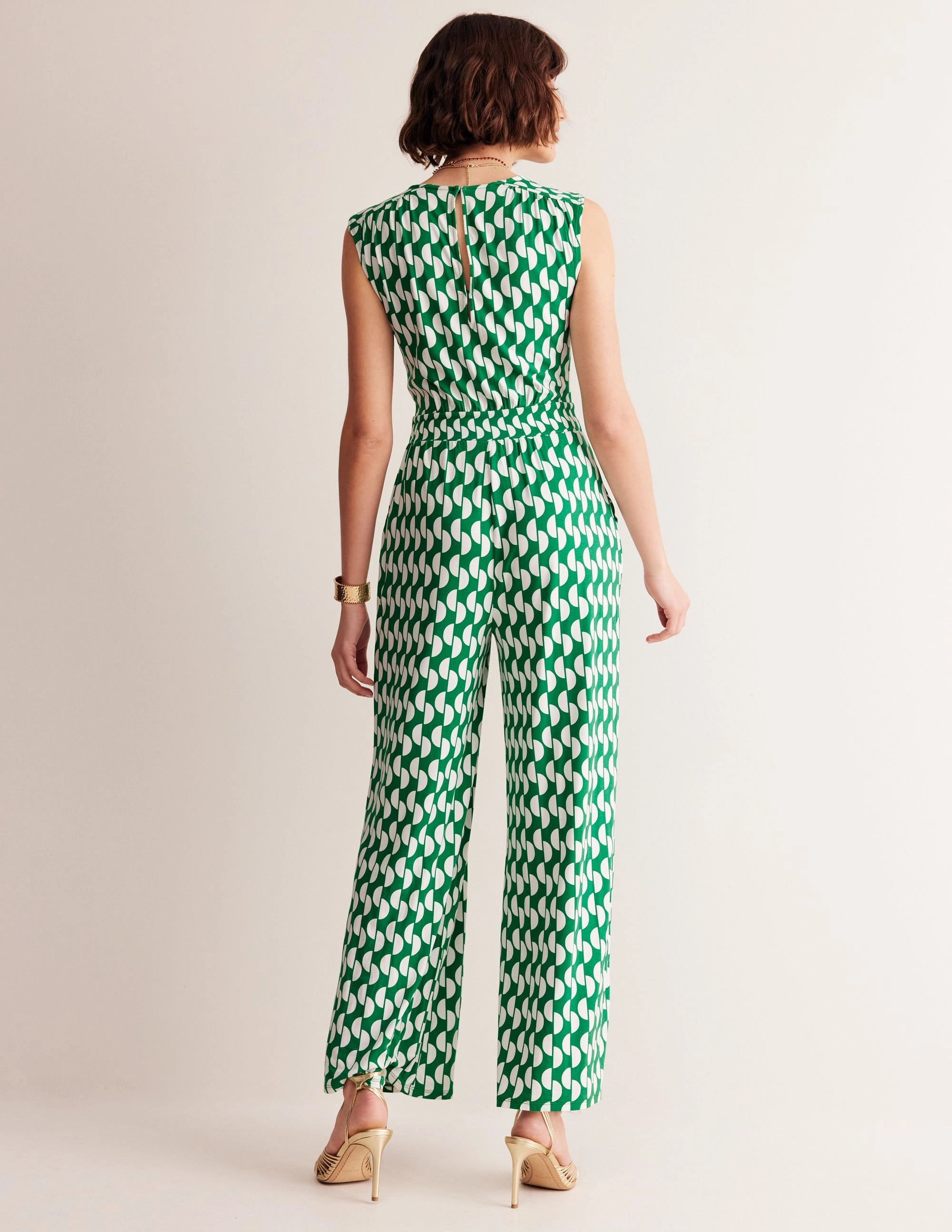 Night wear Polite Tone Thea Jersey Jumpsuit-Green, Geo Wave