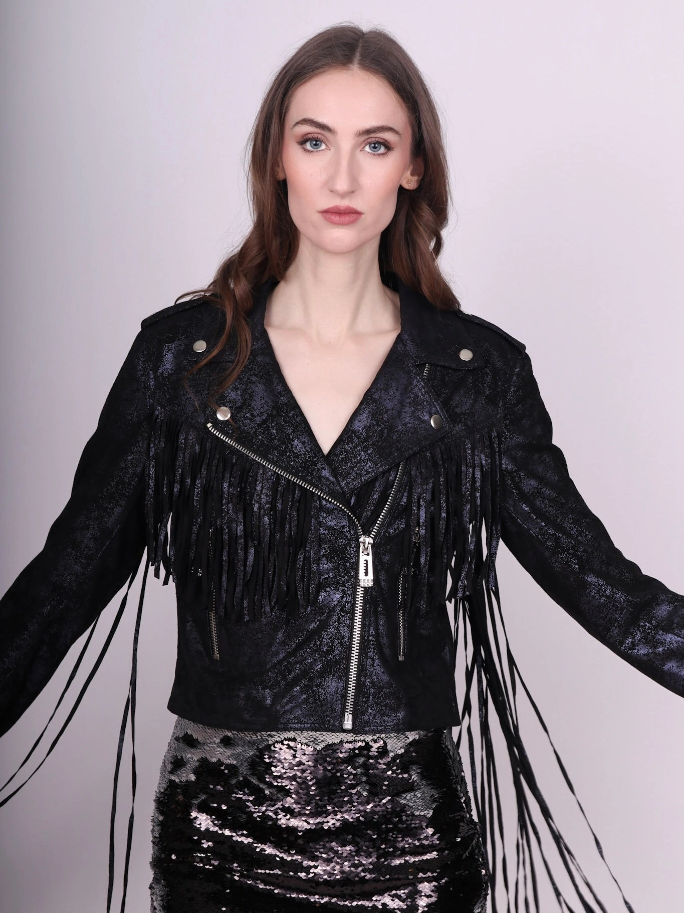 Cooperate Stretch Comfort Any Old Iron Super Starstruck Fringe Moto Jacket