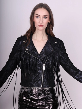 Cooperate Stretch Comfort Any Old Iron Super Starstruck Fringe Moto Jacket