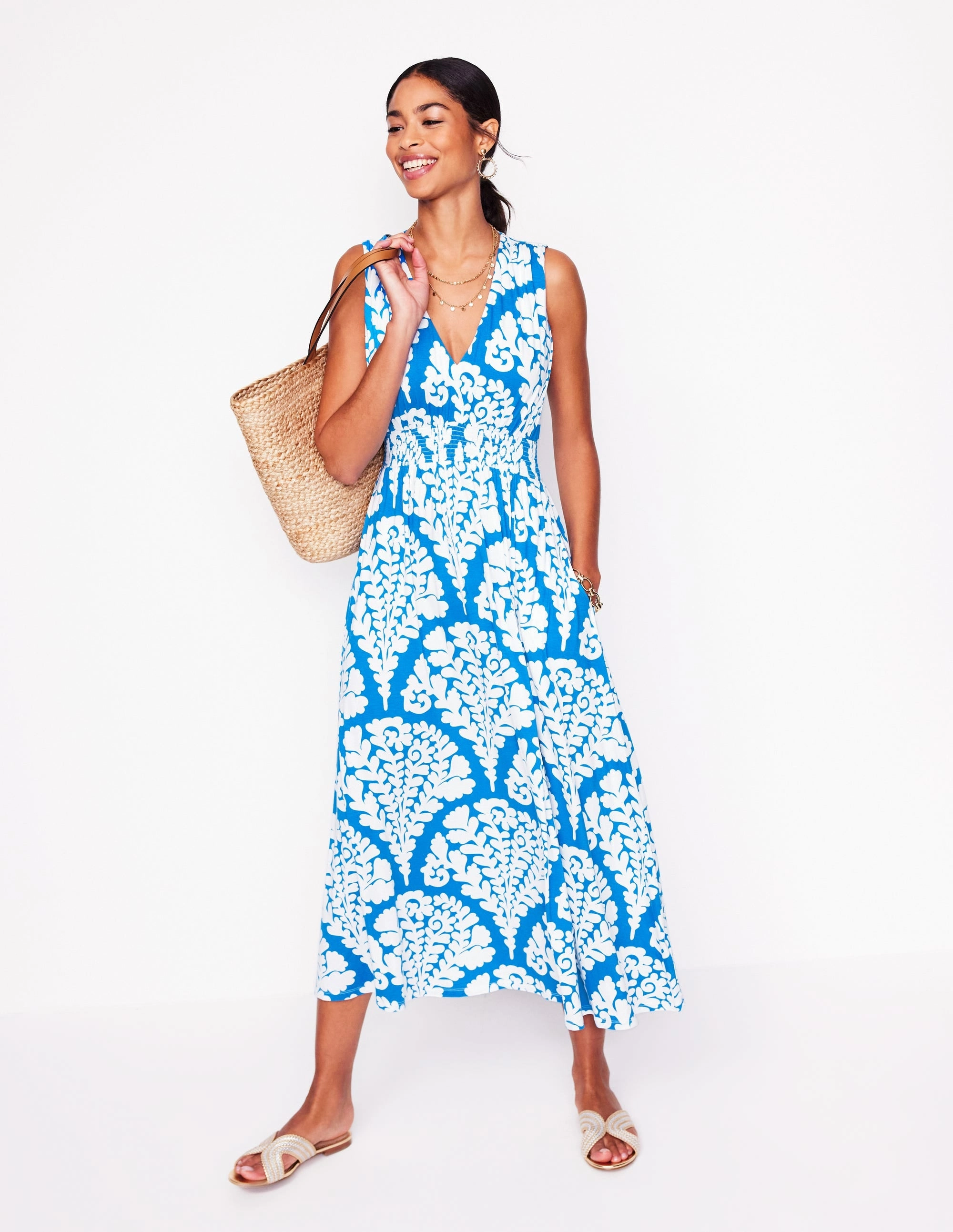 Flattering Look Fit Paloma Jersey Maxi Dress-Cerulean Blue, Blossomy