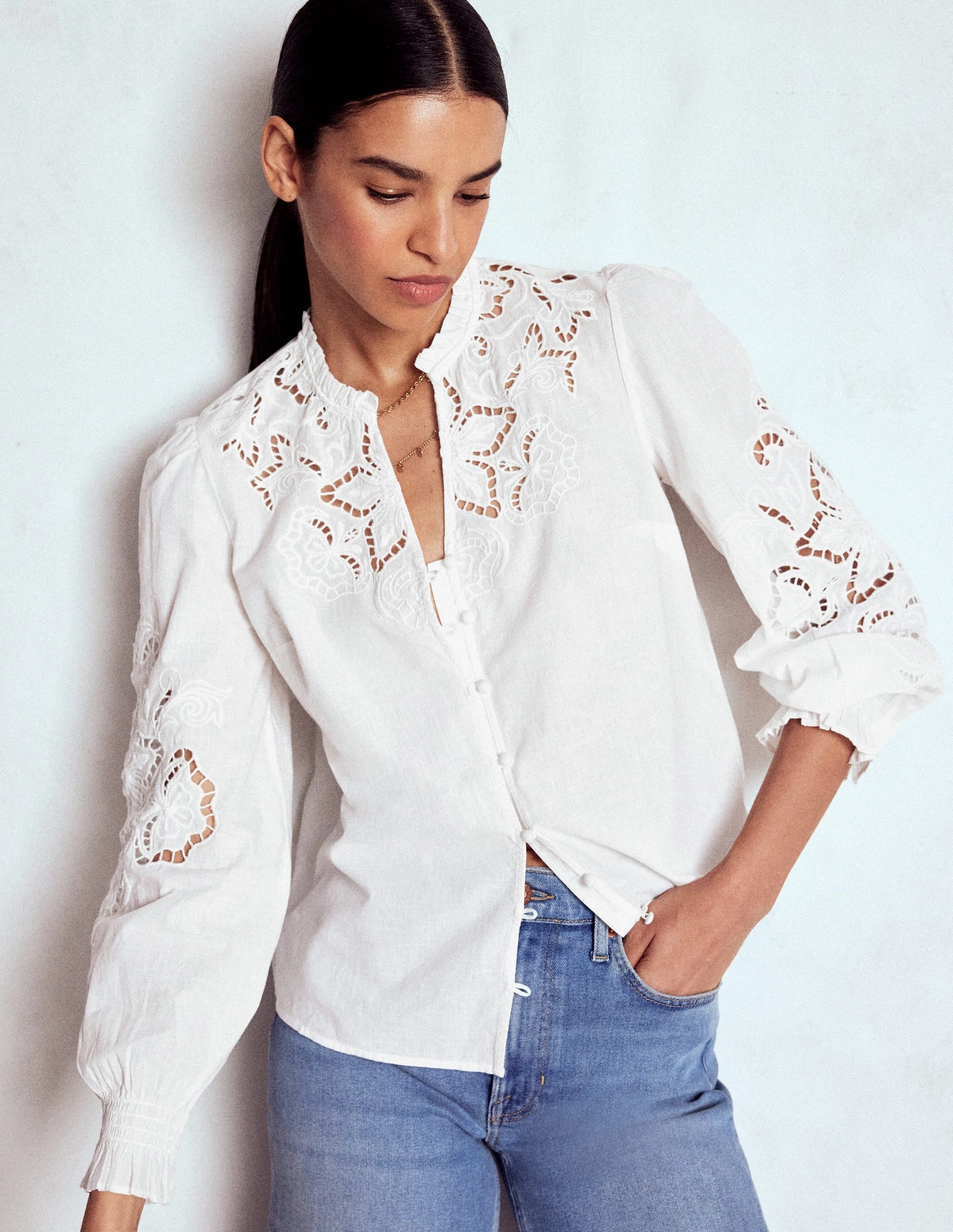 Cutwork Embroidered Blouse-White kids'