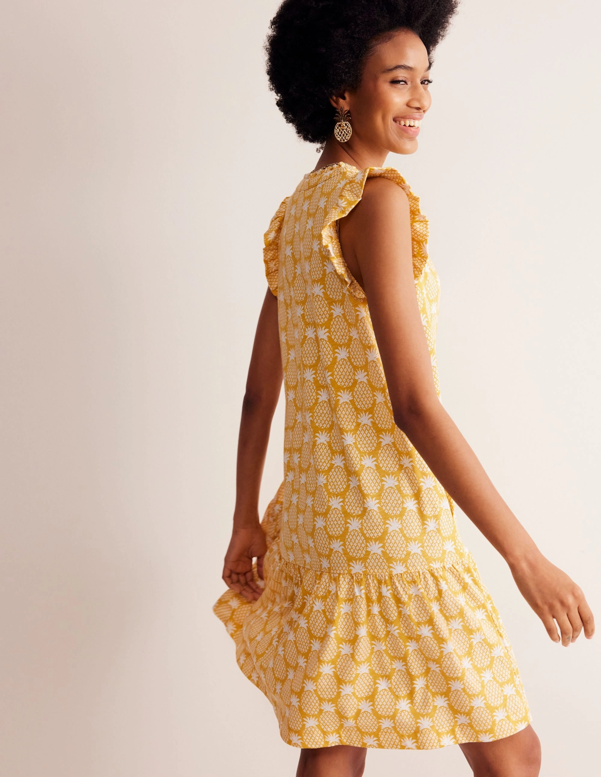 Statement Look TaglessDesign Daisy Jersey Short Tier Dress-Ceylon Yellow, Pineapple Geo