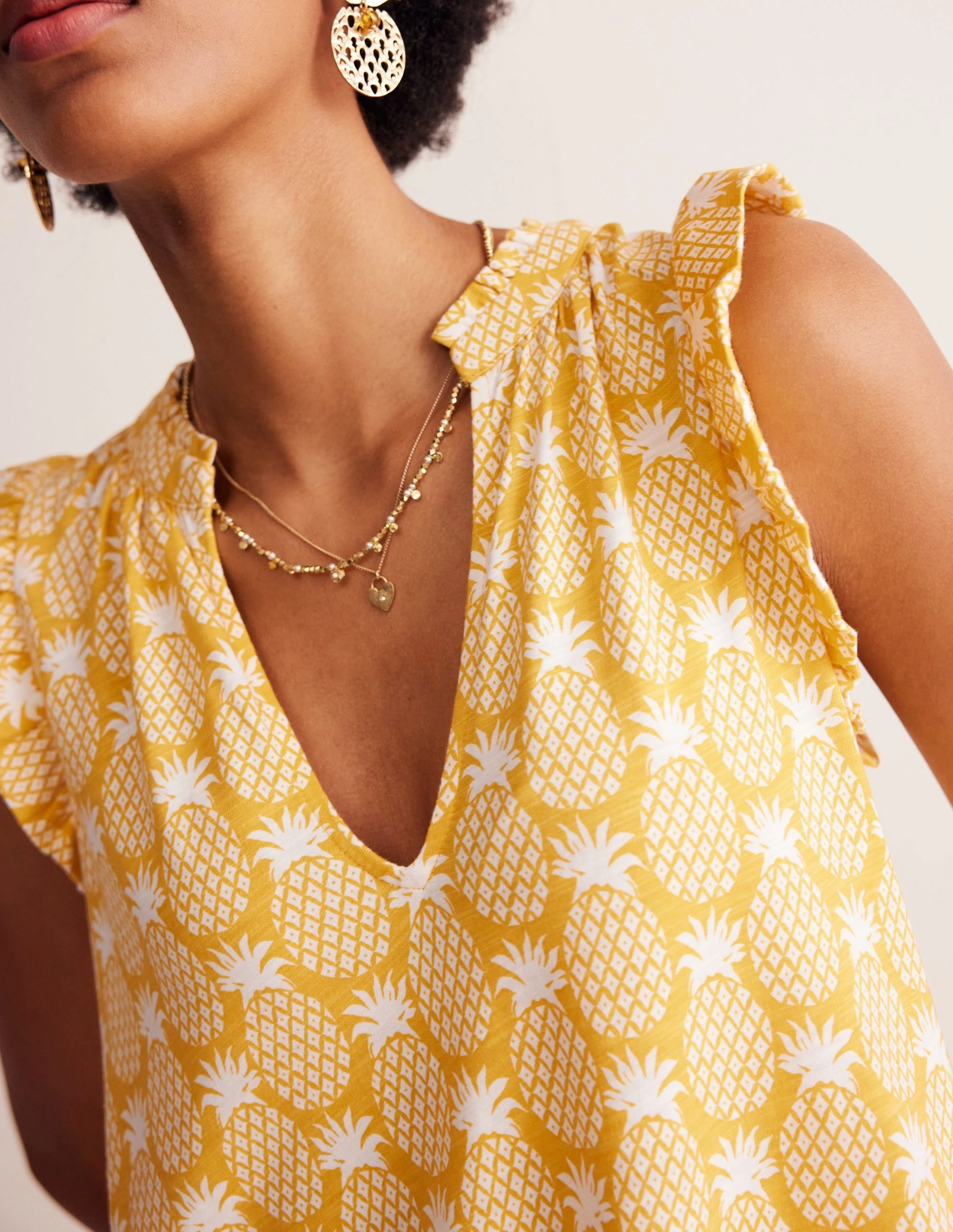 Daisy Jersey Short Tier Dress-Ceylon Yellow, Pineapple Geo Dressy Yet Comfortable