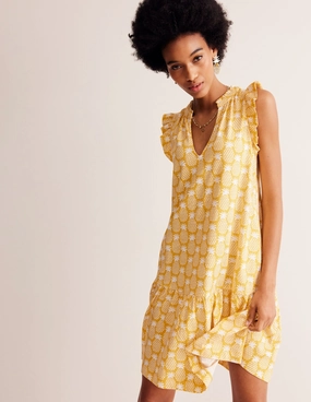 Daisy Jersey Short Tier Dress-Ceylon Yellow, Pineapple Geo Sleek and Simple Inner lining