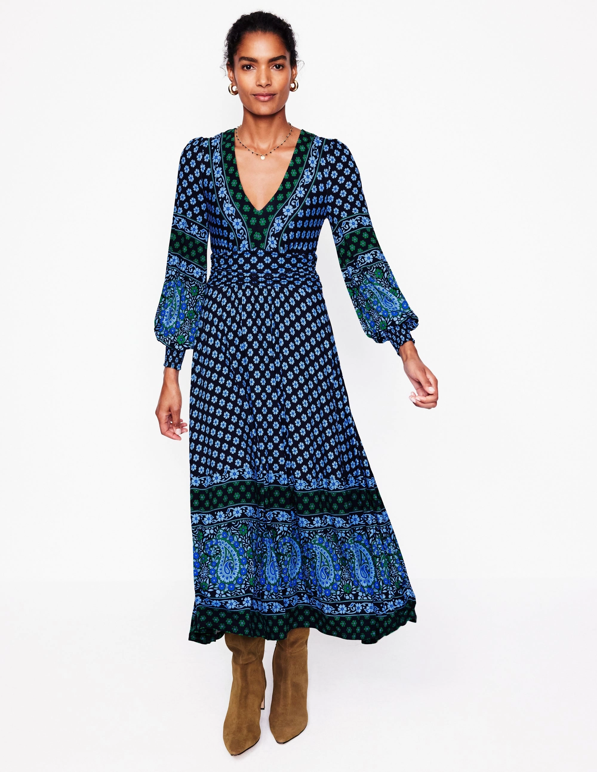 Summer Soft Quick Outfit Daphne Jersey Maxi Dress-Dawn Blue, Paisley Posy
