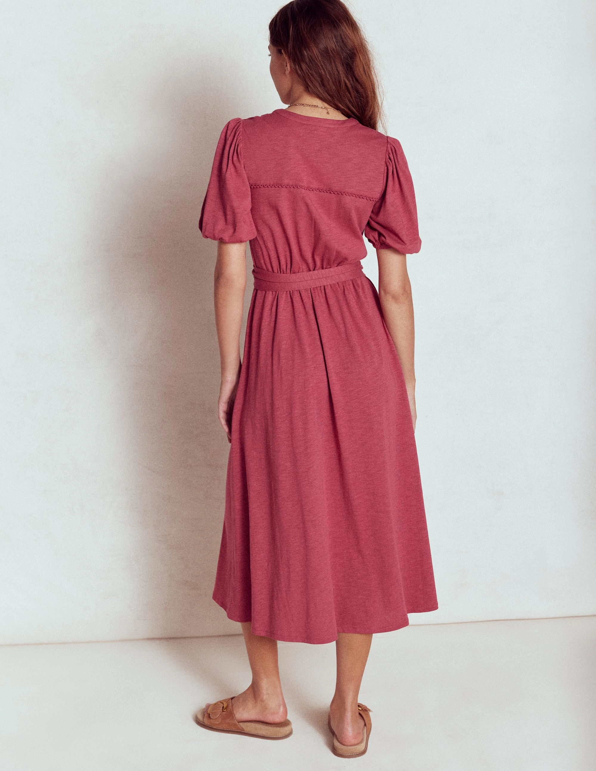 Sofia Trim Jersey Midi Dress-Terracotta Red Refined touch