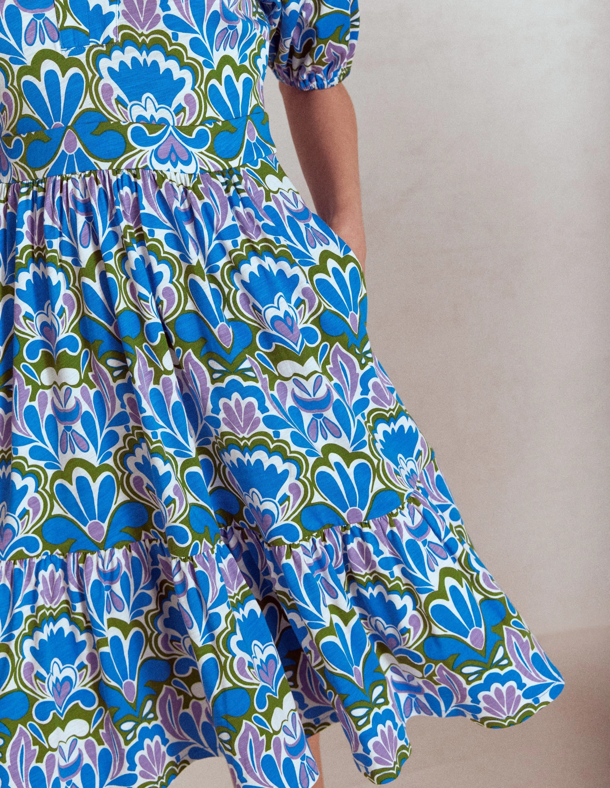 Stylish Pick Piper Short Jersey Dress-Kingfisher Blue, Freesia Stamp