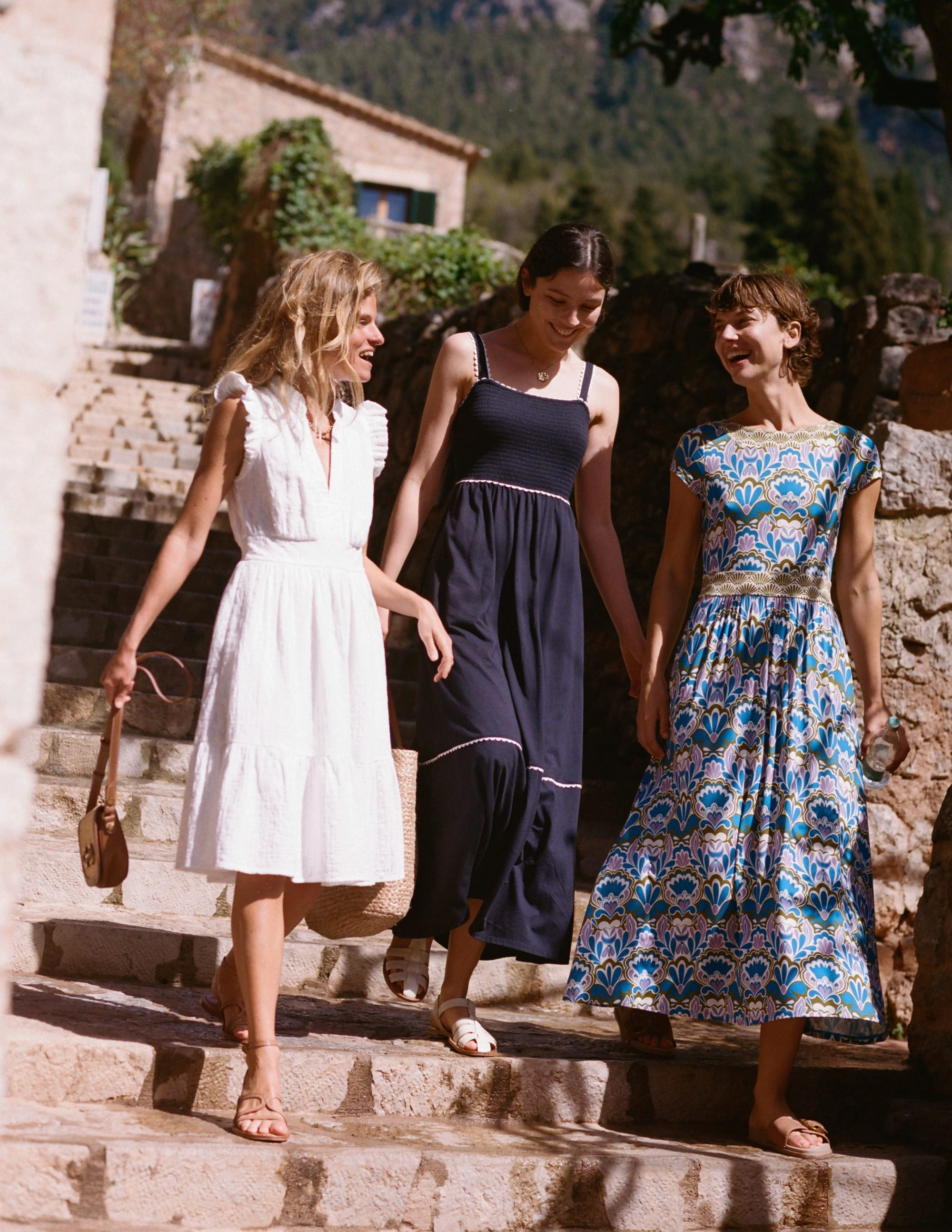 Urban Classic Balanced feel Smocked Trim Maxi Dress-Navy