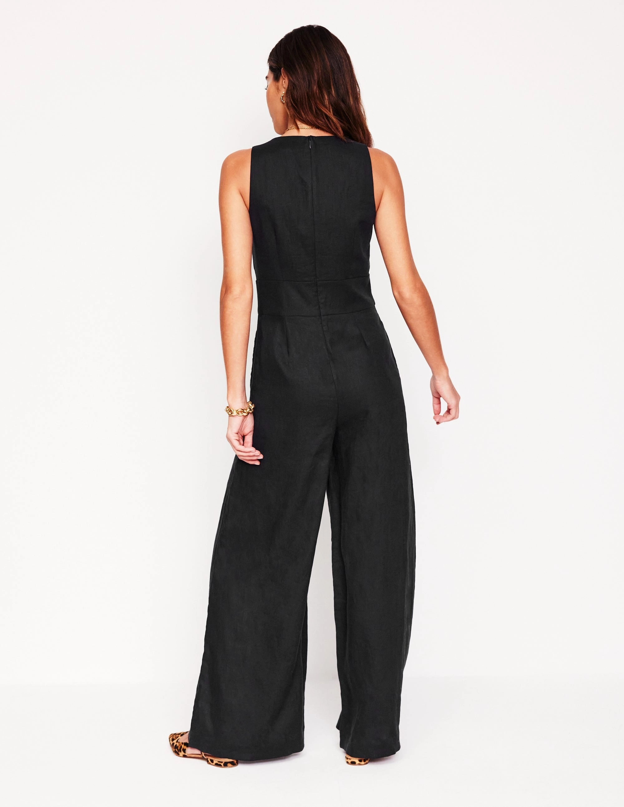 Wedding Style V-Neck Linen Jumpsuit-Black