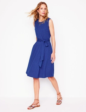 Minimalist Layering Sheer-Overlay Mila Trim Short Jersey Dress-Bright Blue