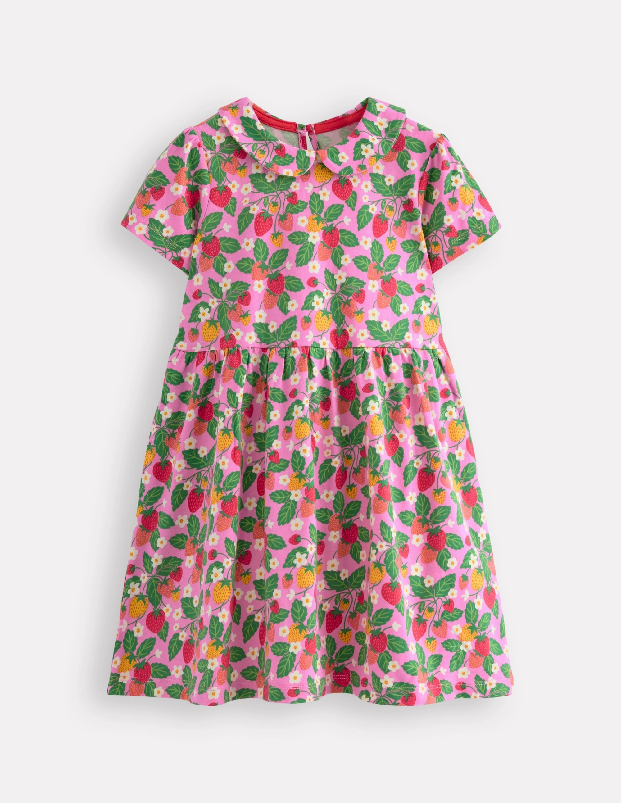 Bold Touch Peter Pan Collar Jersey Dress-Cosmos Pink Strawberry Patch