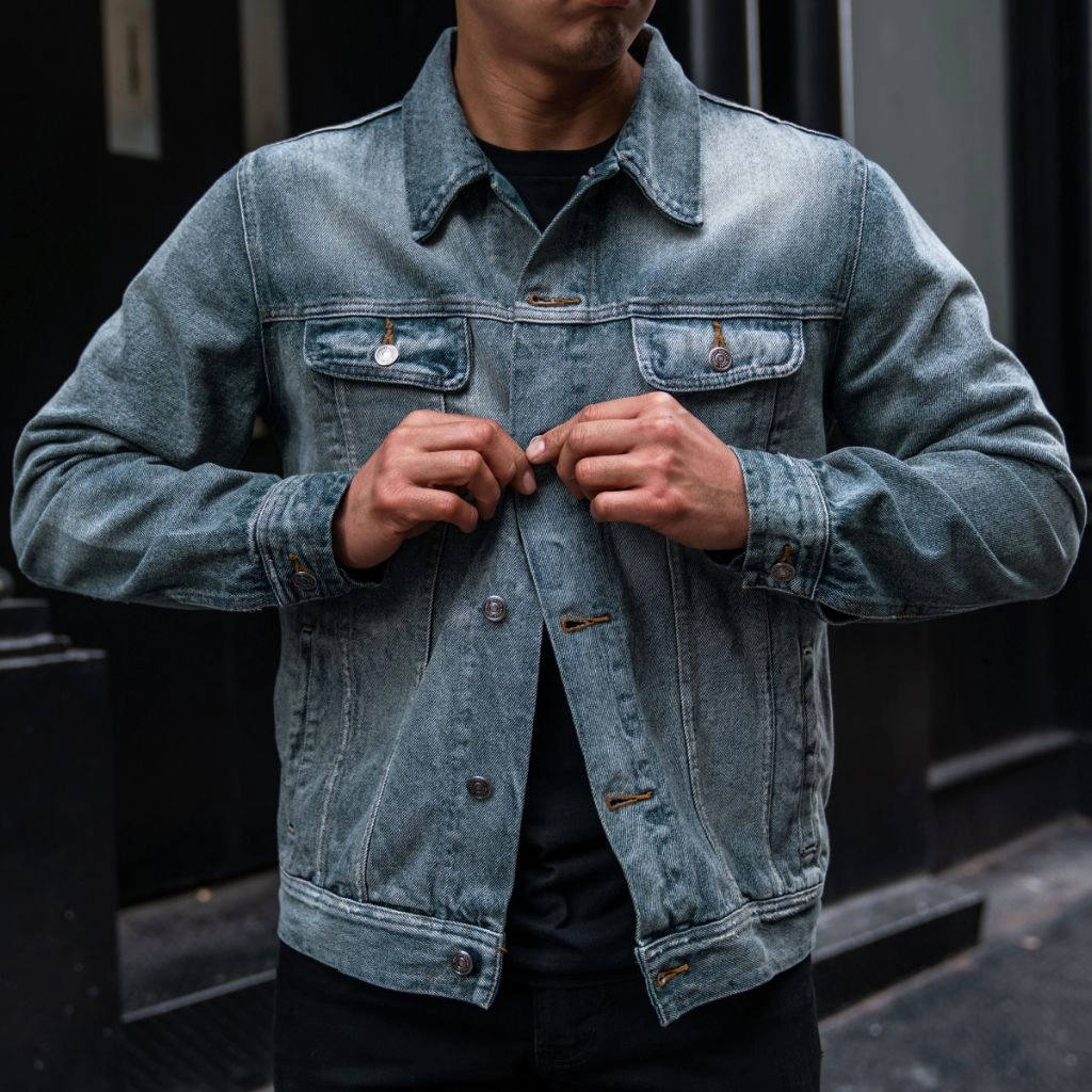 Denim Trucker Jacket | Washed Indigo Double Layered Edges