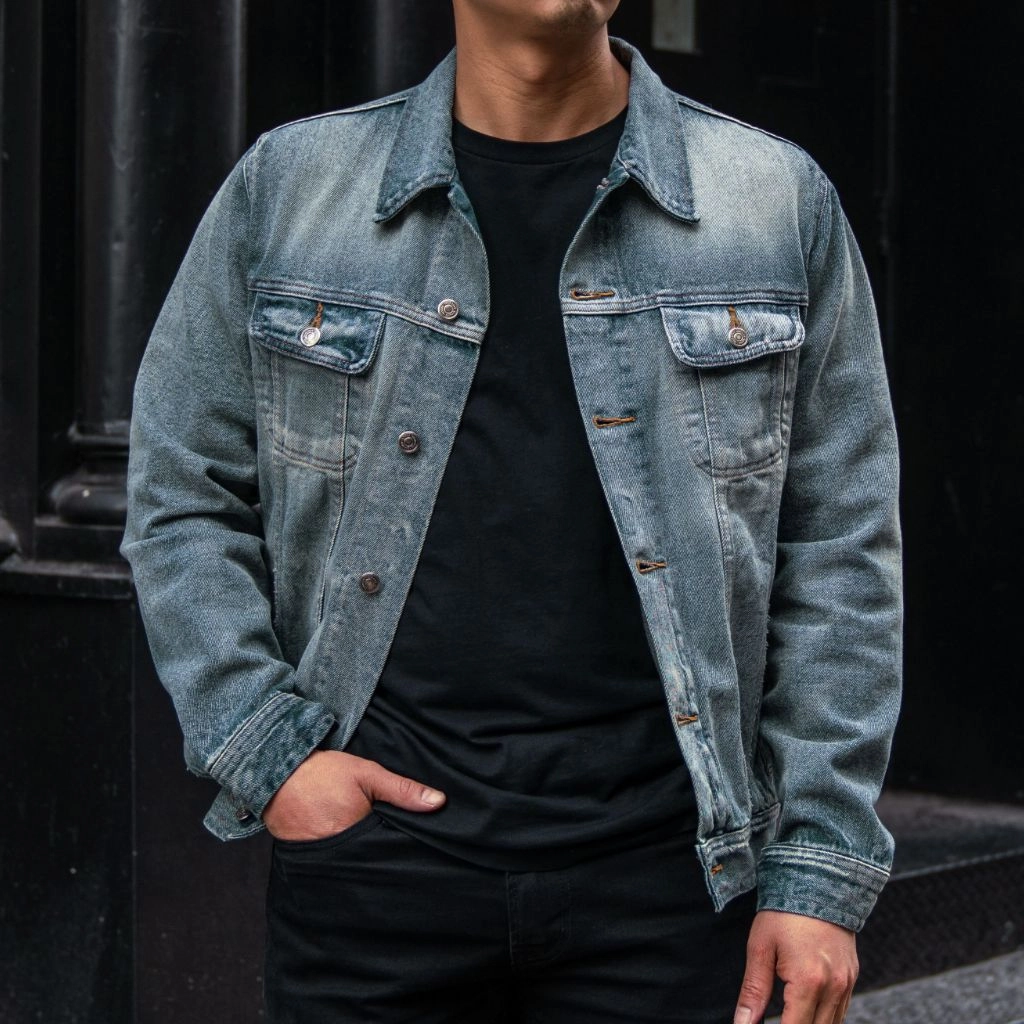 family gathering Denim Trucker Jacket | Washed Indigo