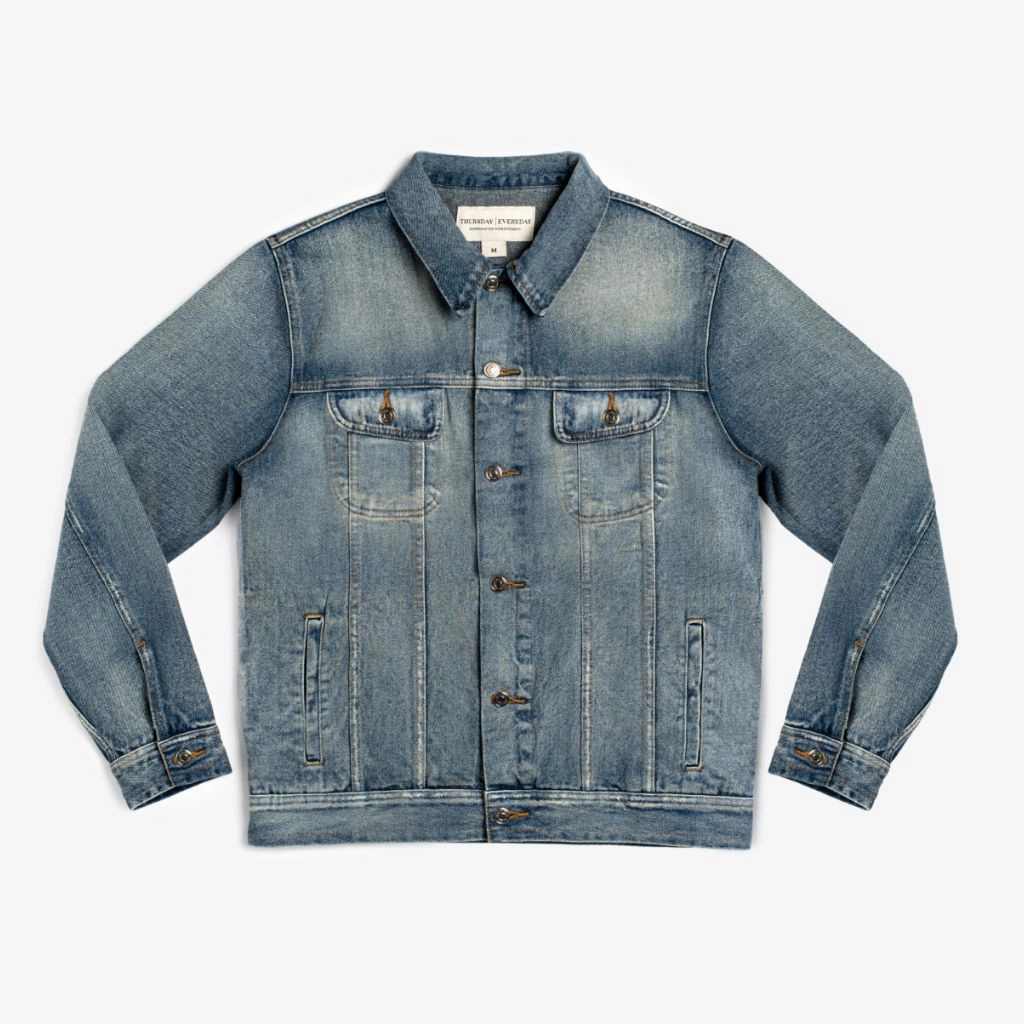 Patched Secure Denim Trucker Jacket | Washed Indigo