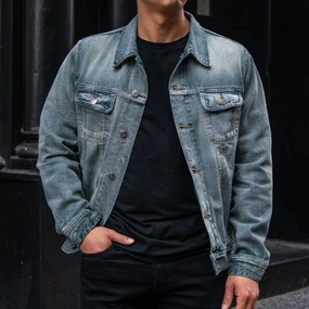 family gathering Denim Trucker Jacket | Washed Indigo