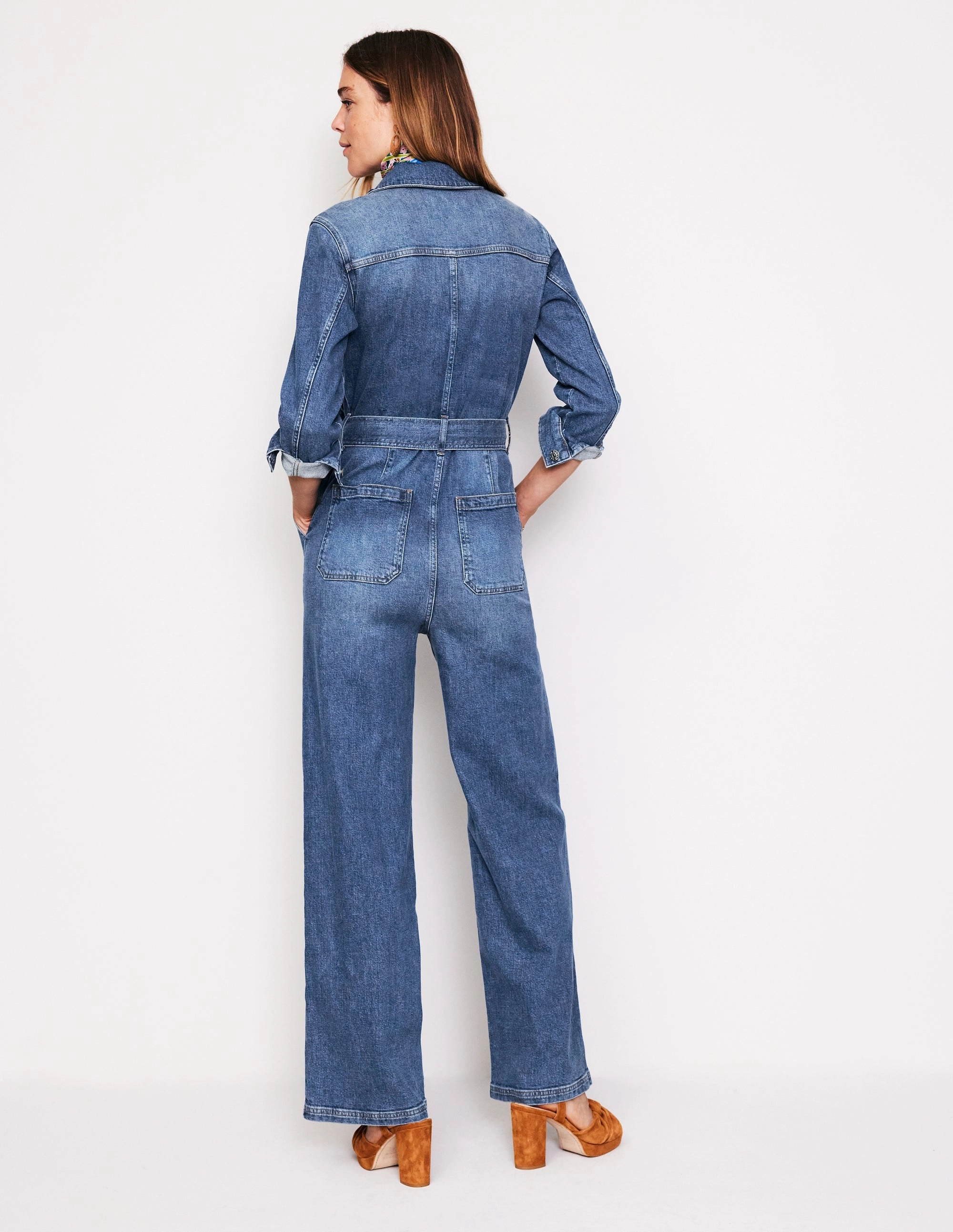 Trendy Silhouette Denim Utility Jumpsuit-Mid Vintage