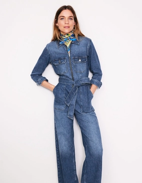 Chic Comfort Look Elegant Style Denim Utility Jumpsuit-Mid Vintage