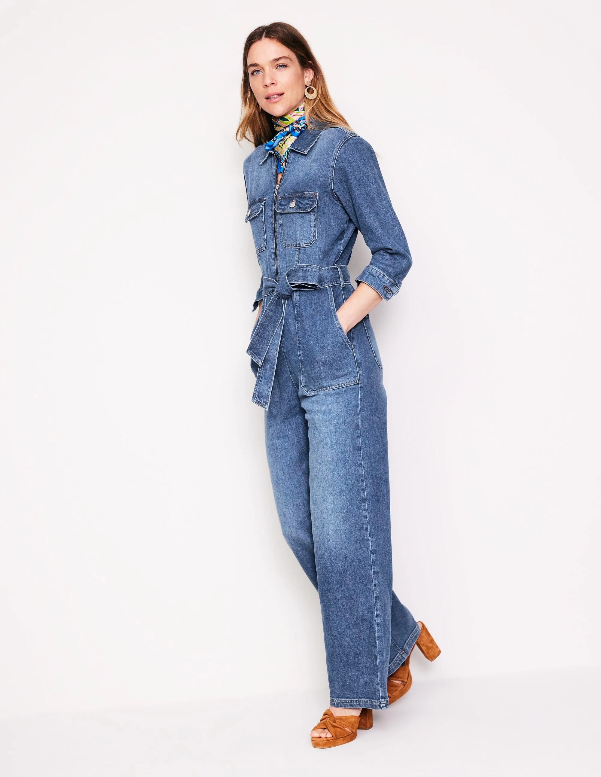 Built-In-Slip Bloom Soft Denim Utility Jumpsuit-Mid Vintage