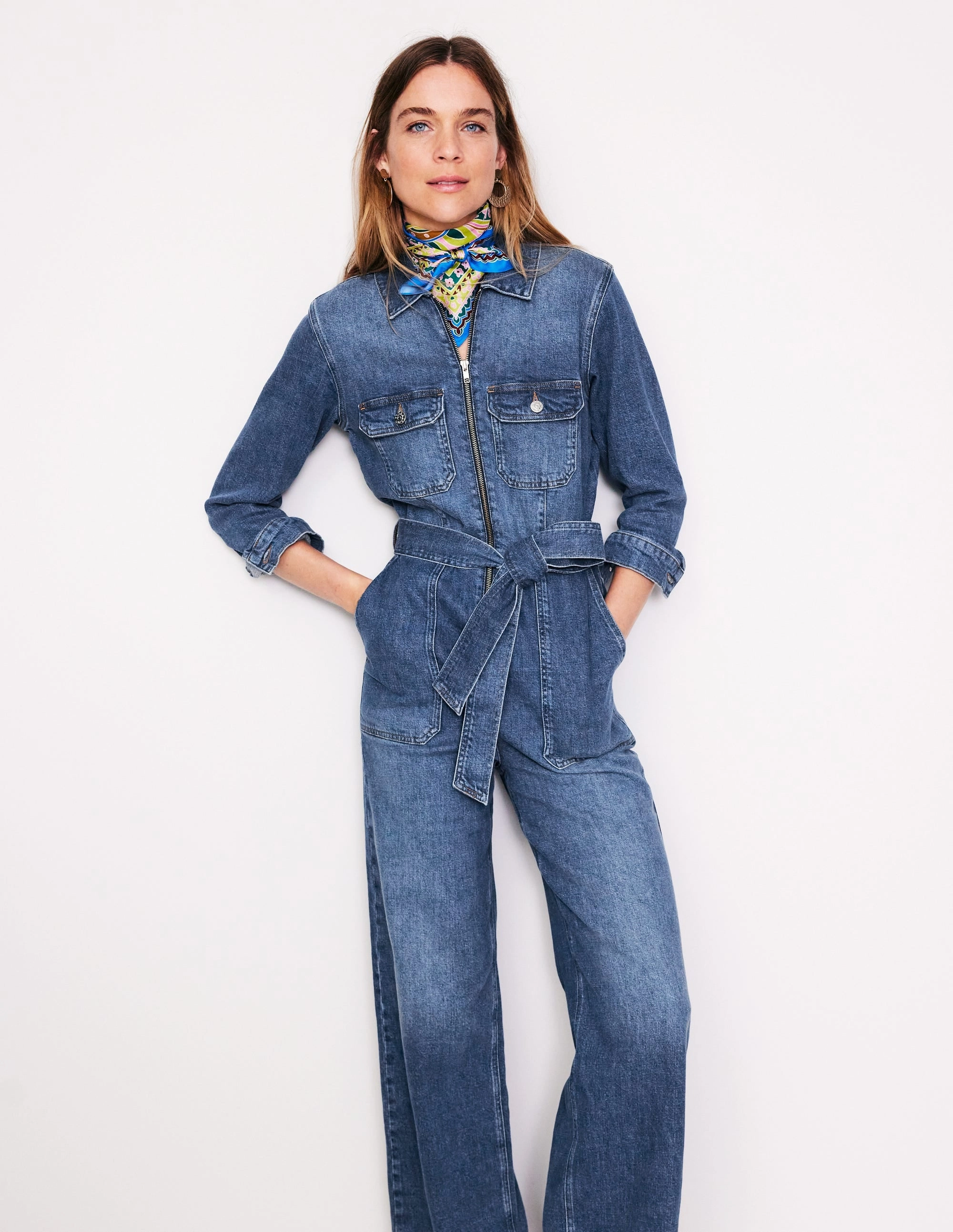 Chic Comfort Look Elegant Style Denim Utility Jumpsuit-Mid Vintage